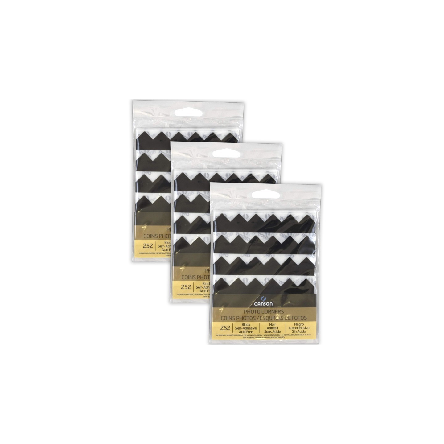Canson Self Adhesive Photo Corners, Black, 252 Pieces Per Pack, 3 Packs