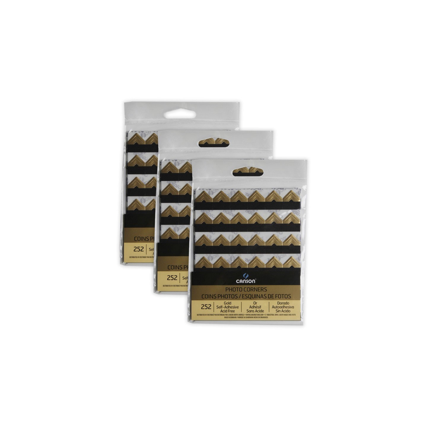 Canson Self Adhesive Photo Corners, Gold, 252 Pieces Per Pack, 3 Packs