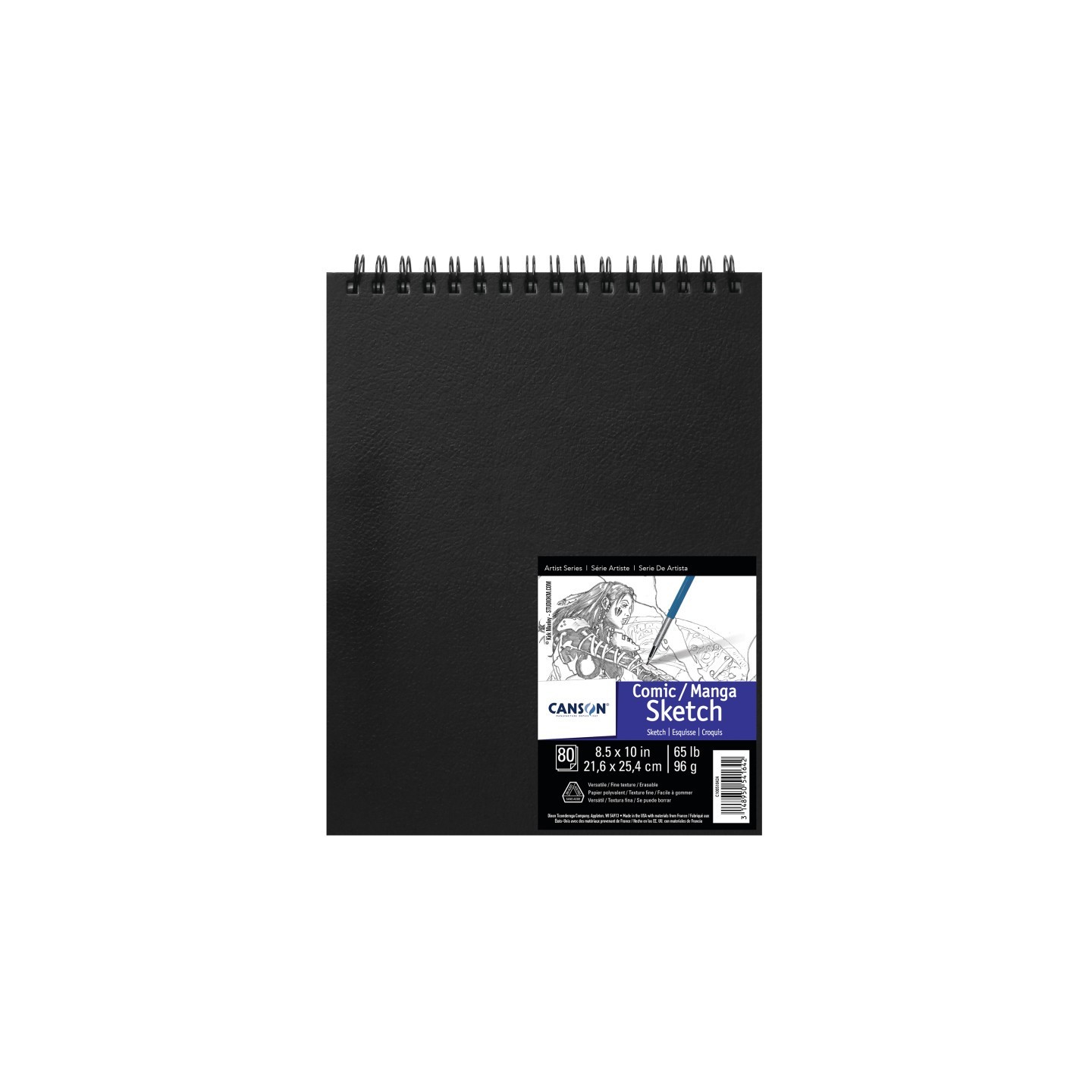 Canson Artist Series Manga Sketch Art Book, Black Cover, Wire Binding, 80 Sheet, 8.5x10 inch, 1 Count
