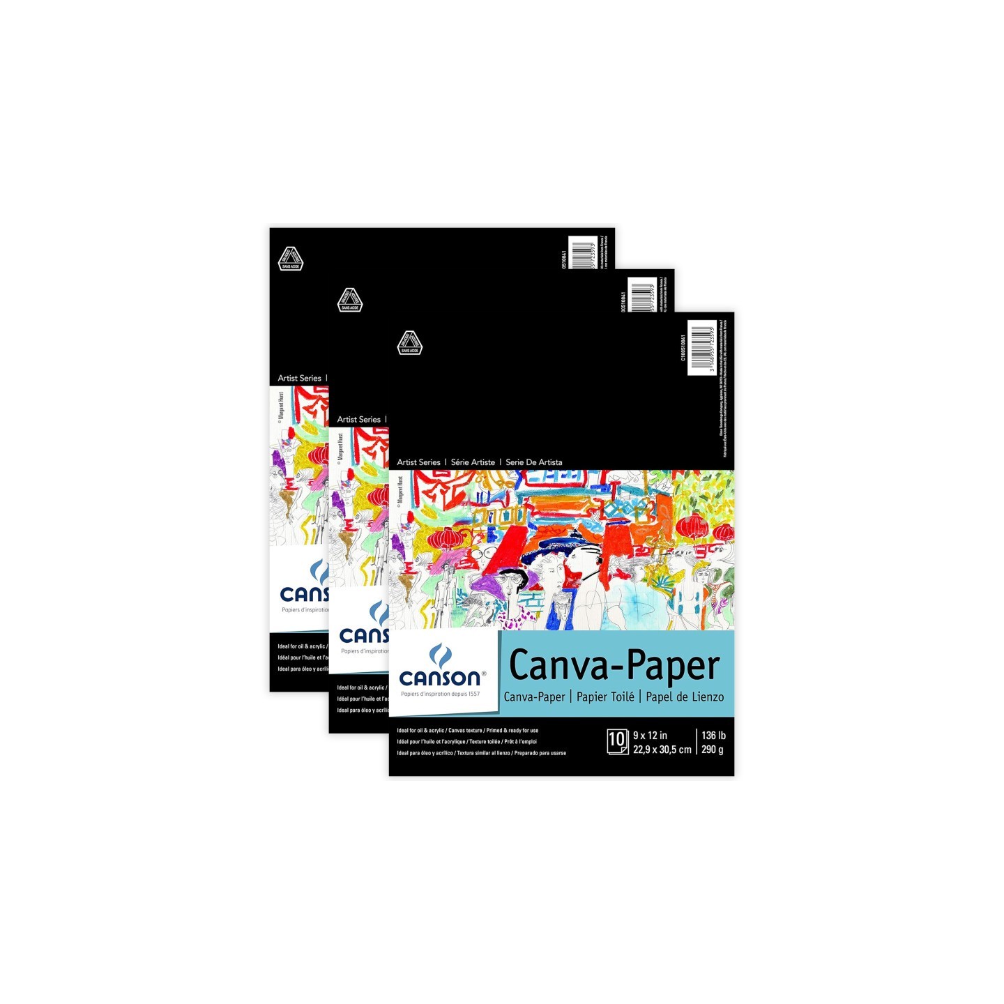 Canson Artist Series Canva Canvas Pad, Foldover Binding, 10 Sheet, 9x12 inch, Pack of 3
