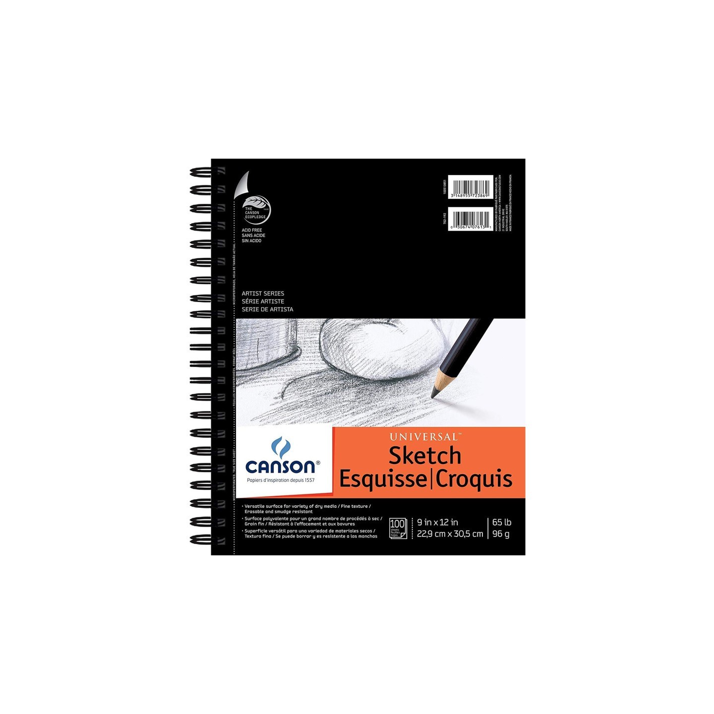 Canson Artist Series Universal Sketch Pad, Side Wire Binding, 100 Sheet, 9x12 inch, 1 Count