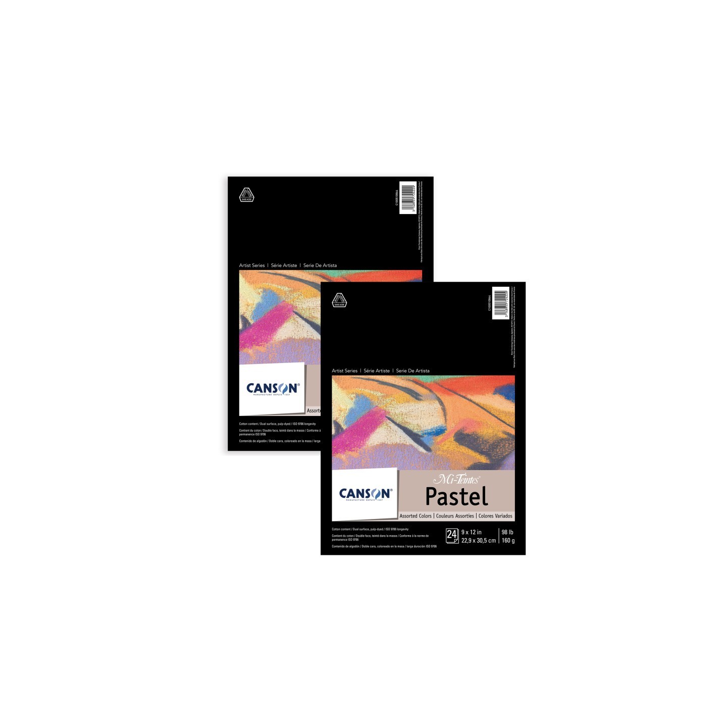 Canson Artist Series Mi-Teintes Pastel Pad, Assorted Colors, Foldover Binding, 24 Sheet, 9x12 inch, Pack of 2