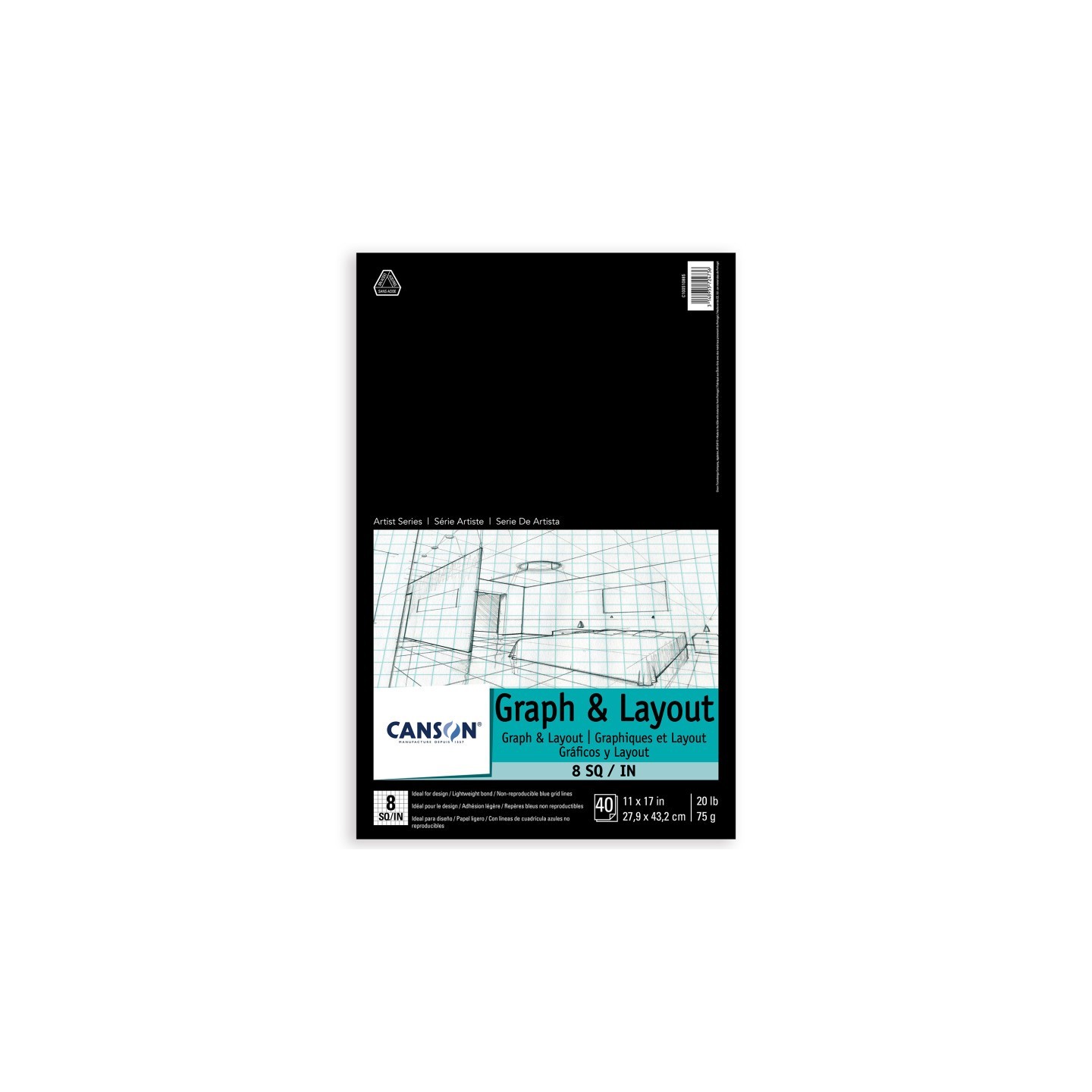 Canson Artist Series Graph & Layout Pad, Foldover Binding, 10 Sheet, 11x17 inch, 1 Count