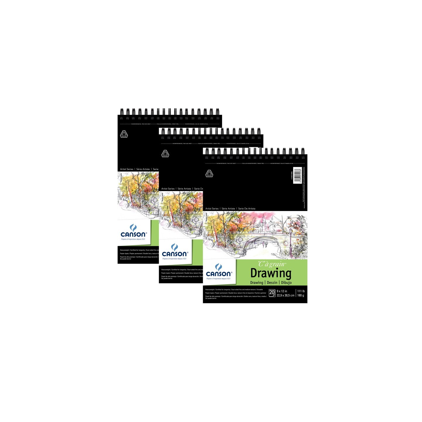 Canson Artist Series C à Grain Drawing Pad, Top Wire Binding, 20 Sheet, 9x12 inch, Pack of 3