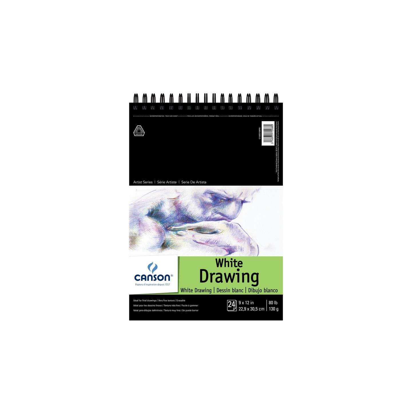 Canson Artist Series Drawing Pad, Bright White, Top Wire Binding, 24 Sheet, 9x12 inch, 1 Count