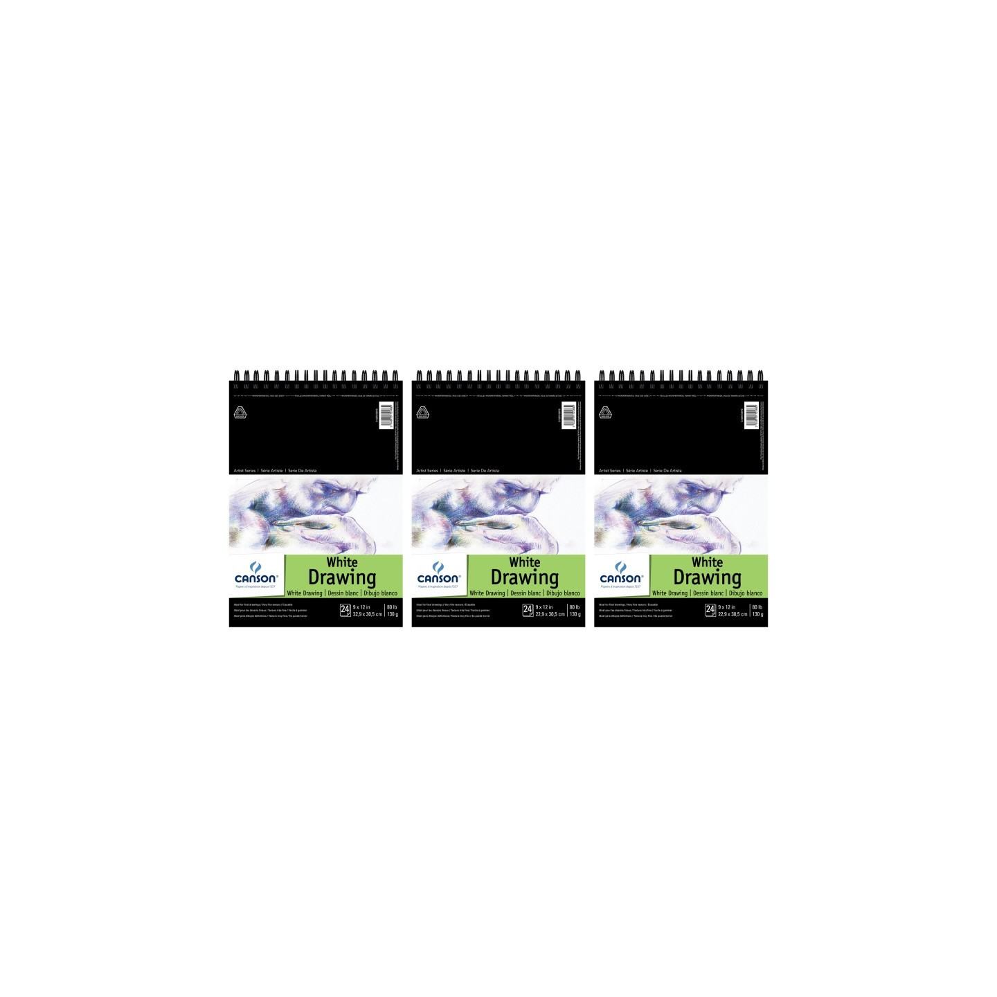 Canson Artist Series Drawing Pad, Bright White, Top Wire Binding, 24 Sheet, 9x12 inch, Pack of 3