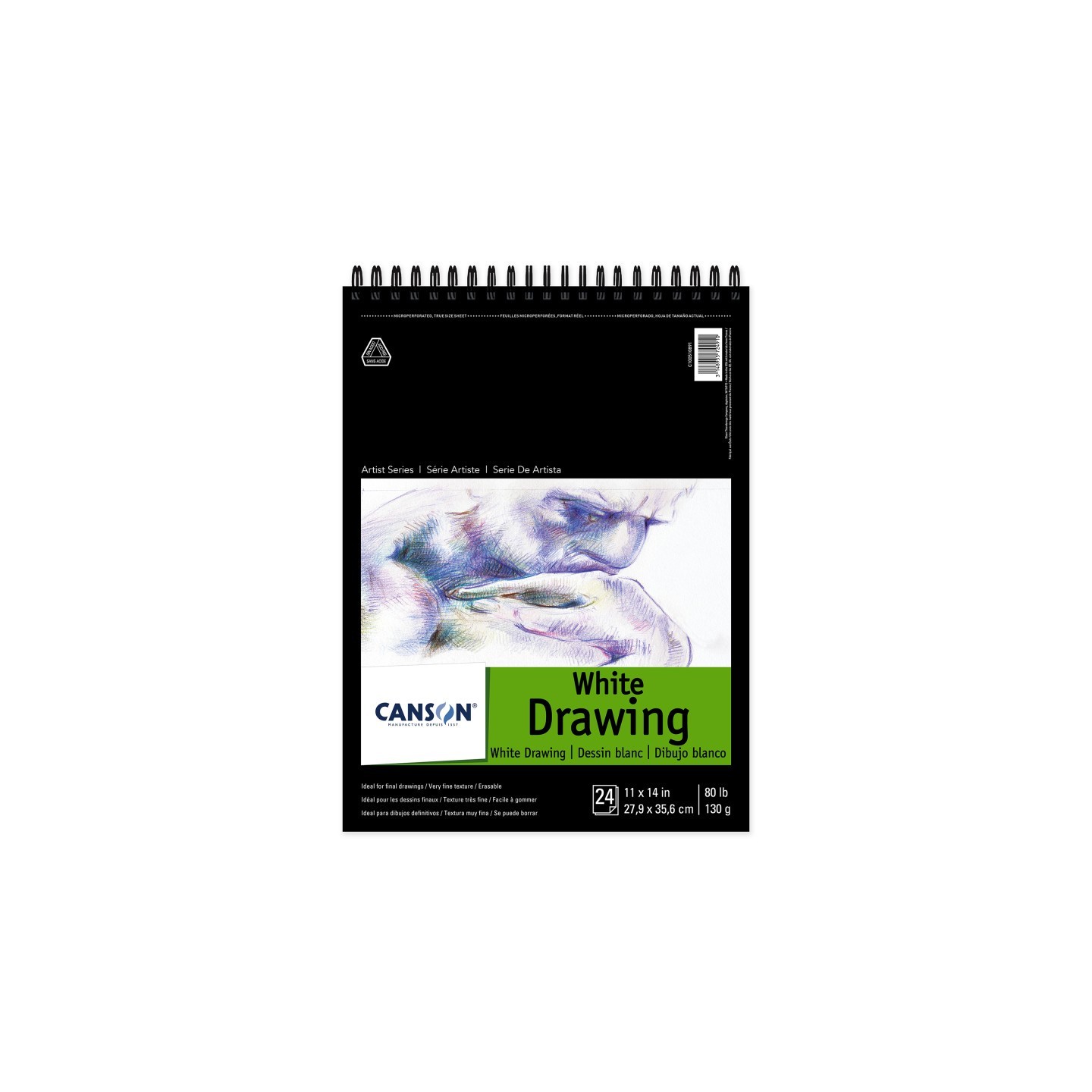 Canson Artist Series Drawing Pad, Bright White, Top Wire Binding, 24 Sheet, 11x14 inch, 1 Count