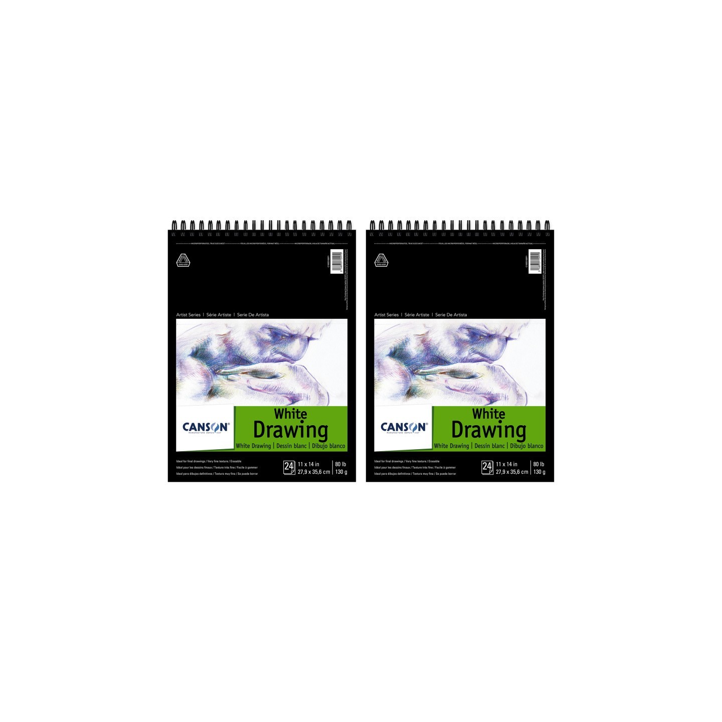 Canson Artist Series Drawing Pad, Bright White, Top Wire Binding, 24 Sheet, 11x14 inch, Pack of 2