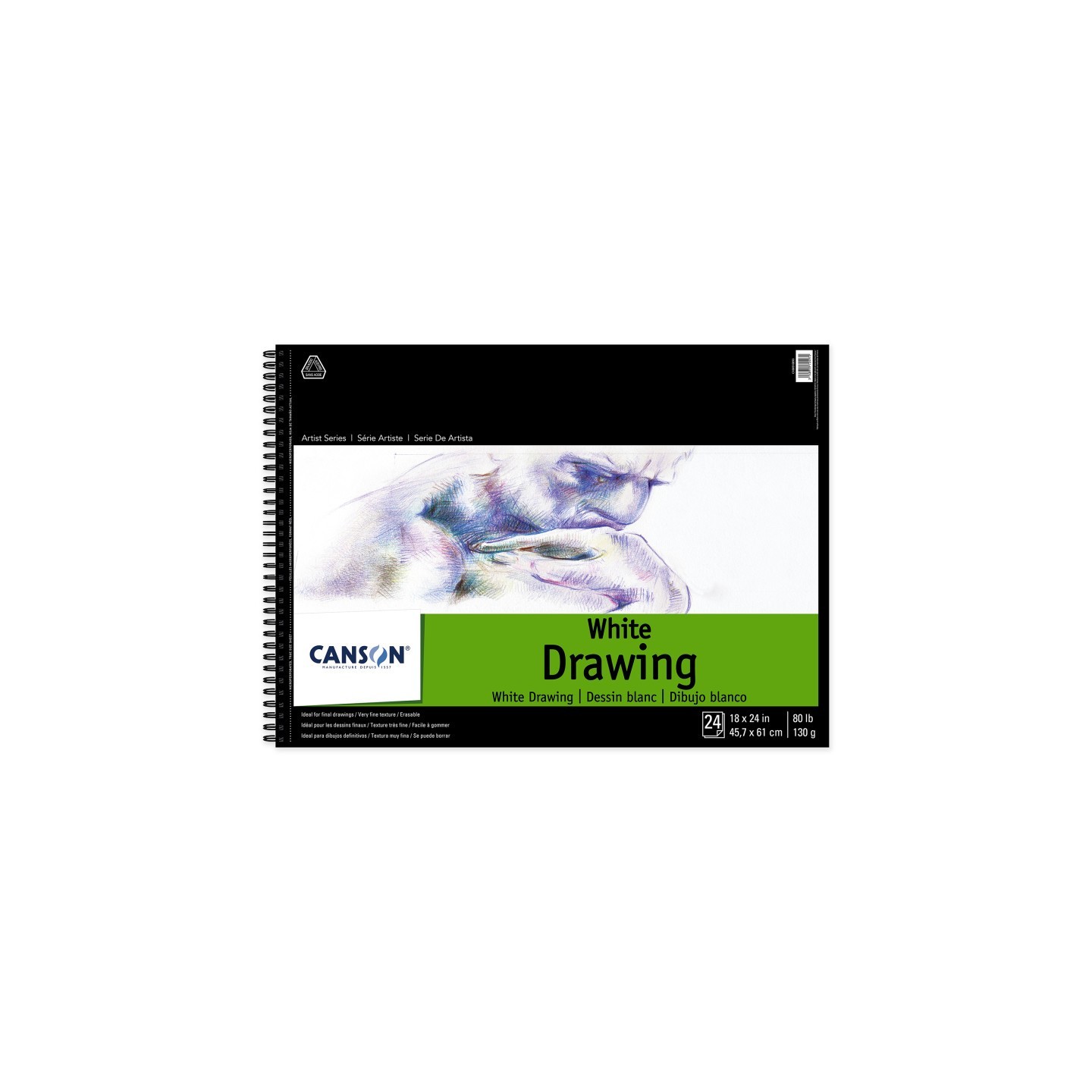 Canson Artist Series Drawing Pad, Bright White, Side Wire Binding, 24 Sheet, 18x24 inch, 1 Count