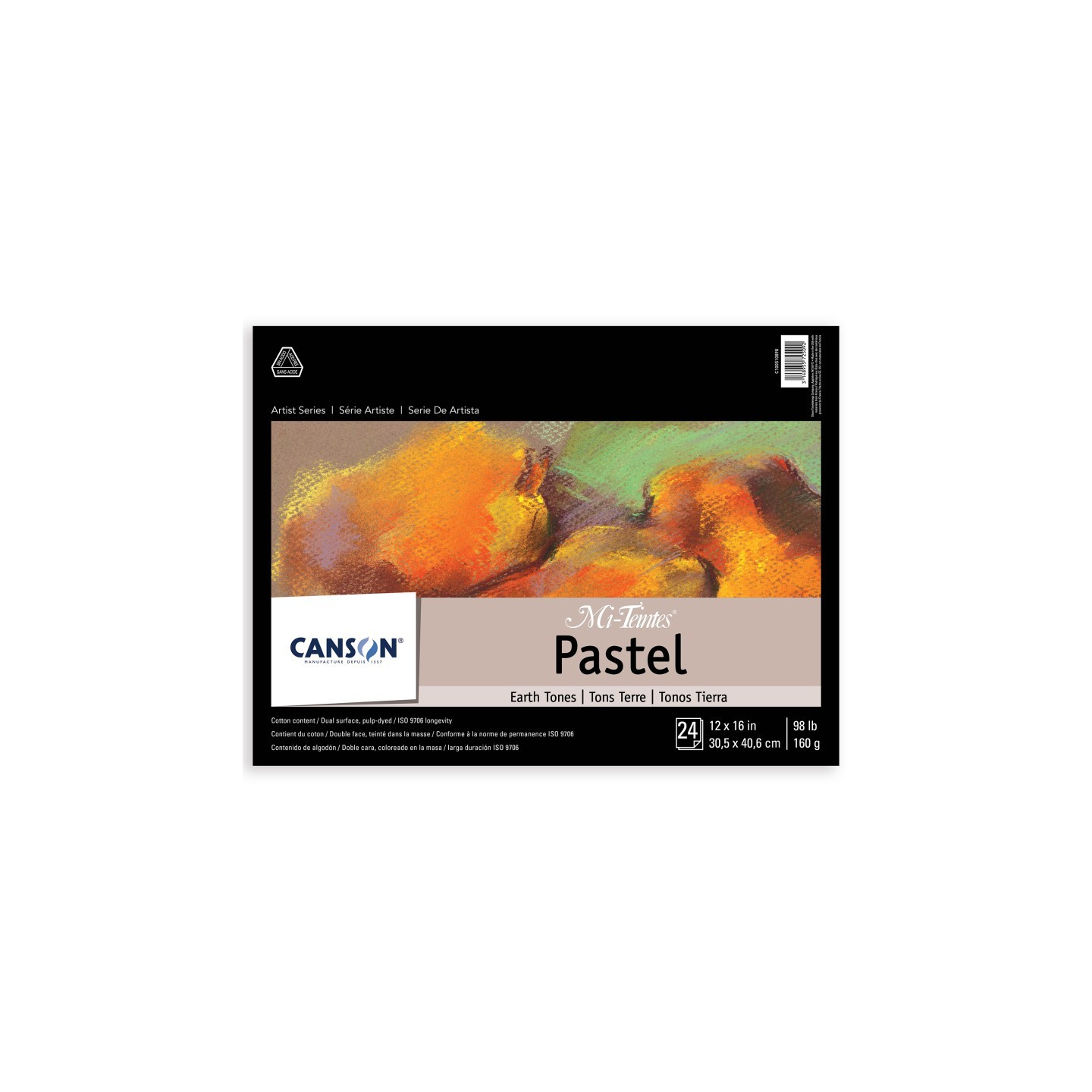 Canson Artist Series Mi-Teintes Pastel Pad, Earth Tones, Foldover Binding, 24 Sheet, 12x16 inch, 1 Count
