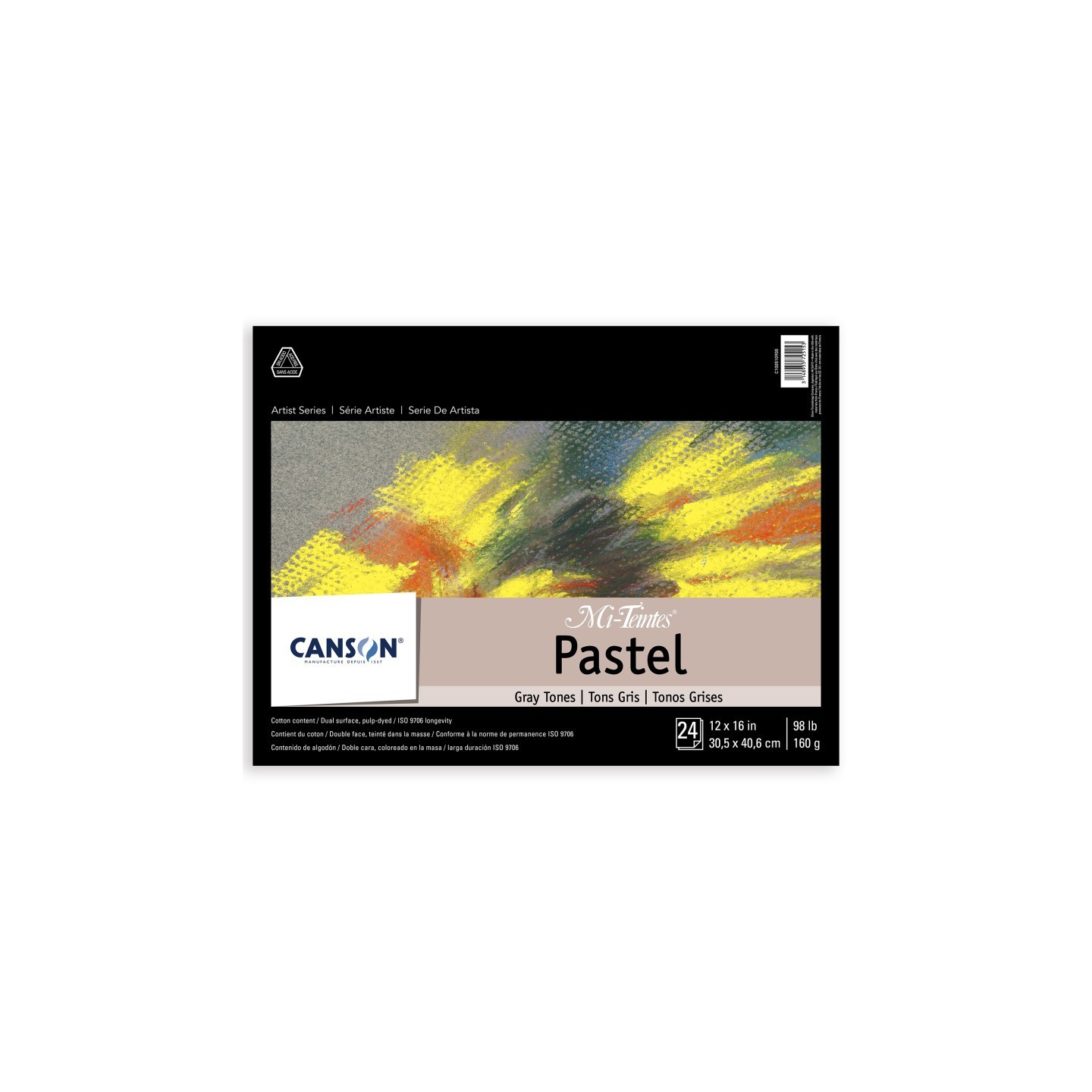 Canson Artist Series Mi-Teintes Pastel Pad, Gray Tones, Foldover Binding, 24 Sheet, 12x16 inch, 1 Count