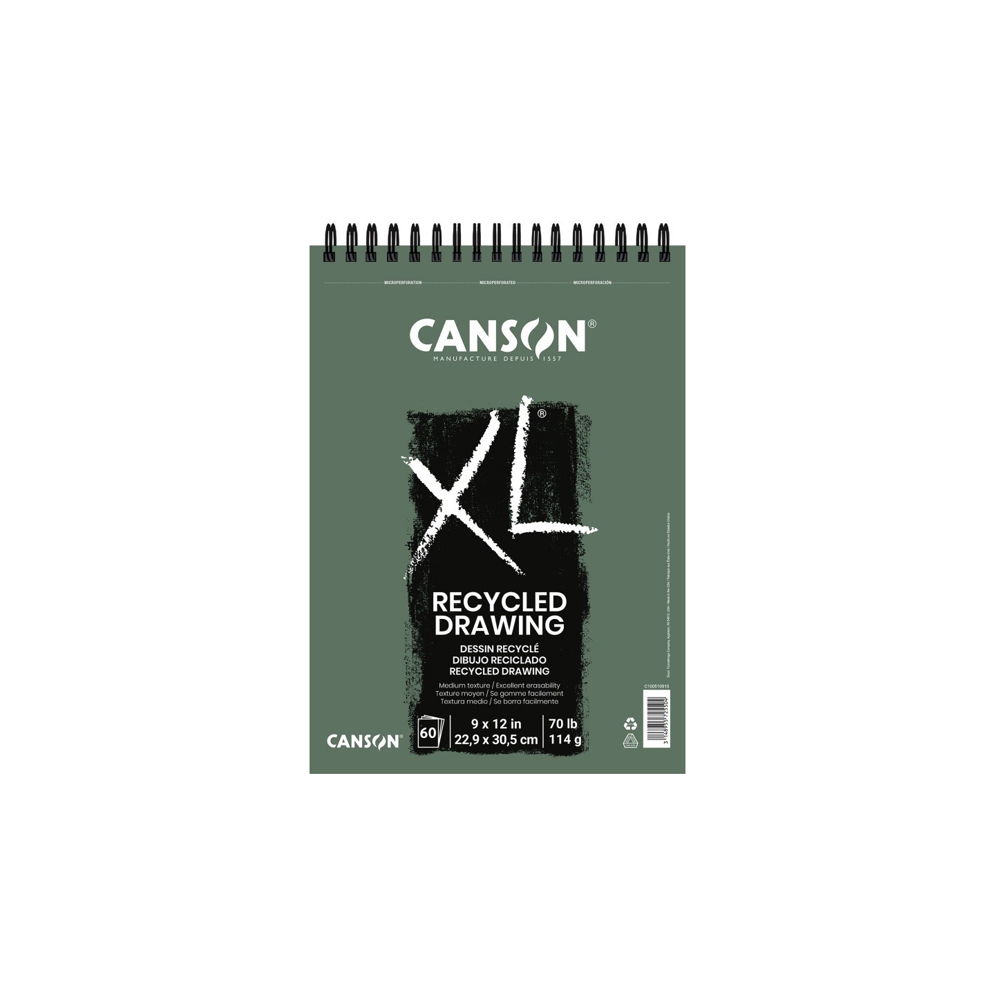 Canson XL Series Drawing Pad, Recycled, Top Wire Binding, 60 Sheet, 9x12 inch, 1 Count