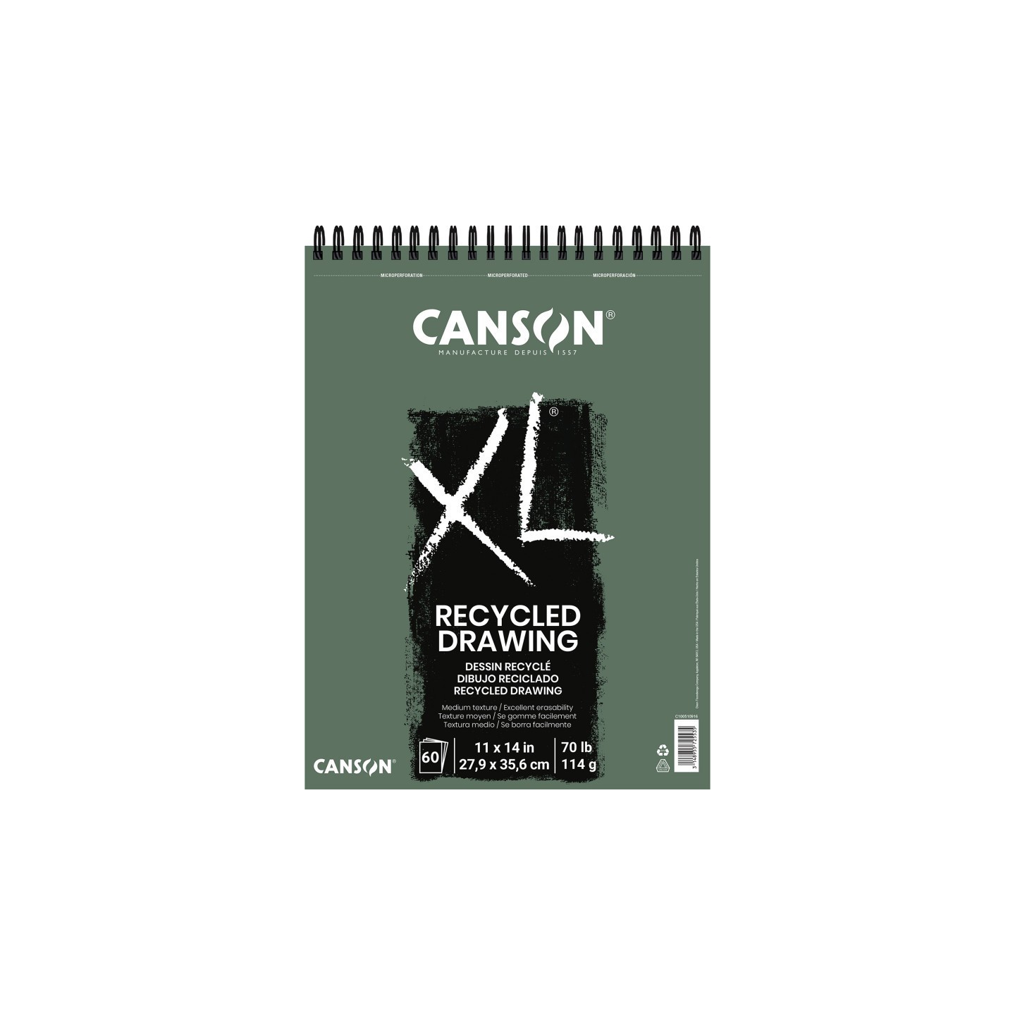 Canson XL Series Drawing Pad, Recycled, Top Wire Binding, 60 Sheet, 11x14 inch, 1 Count
