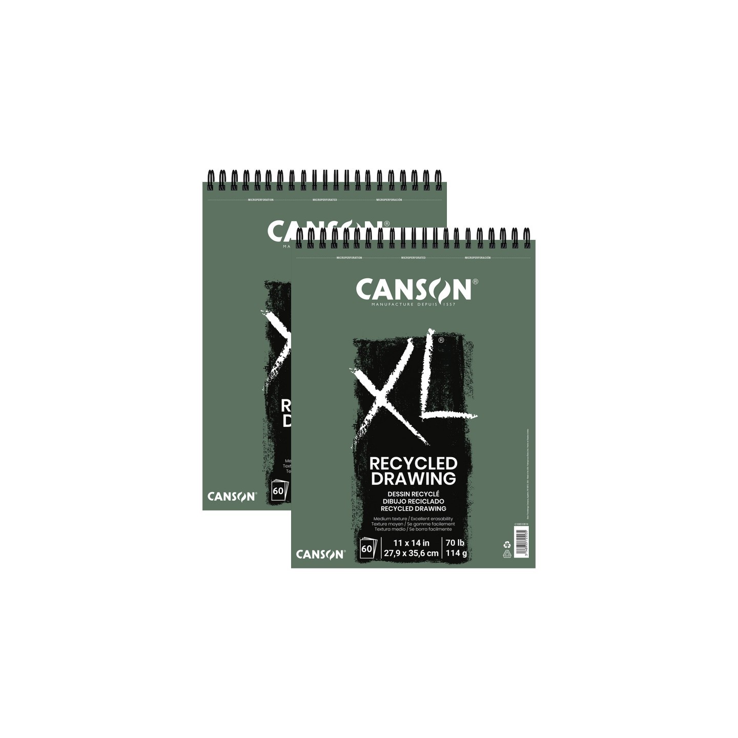 Canson XL Series Drawing Pad, Recycled, Top Wire Binding, 60 Sheet, 11x14 inch, Pack of 2