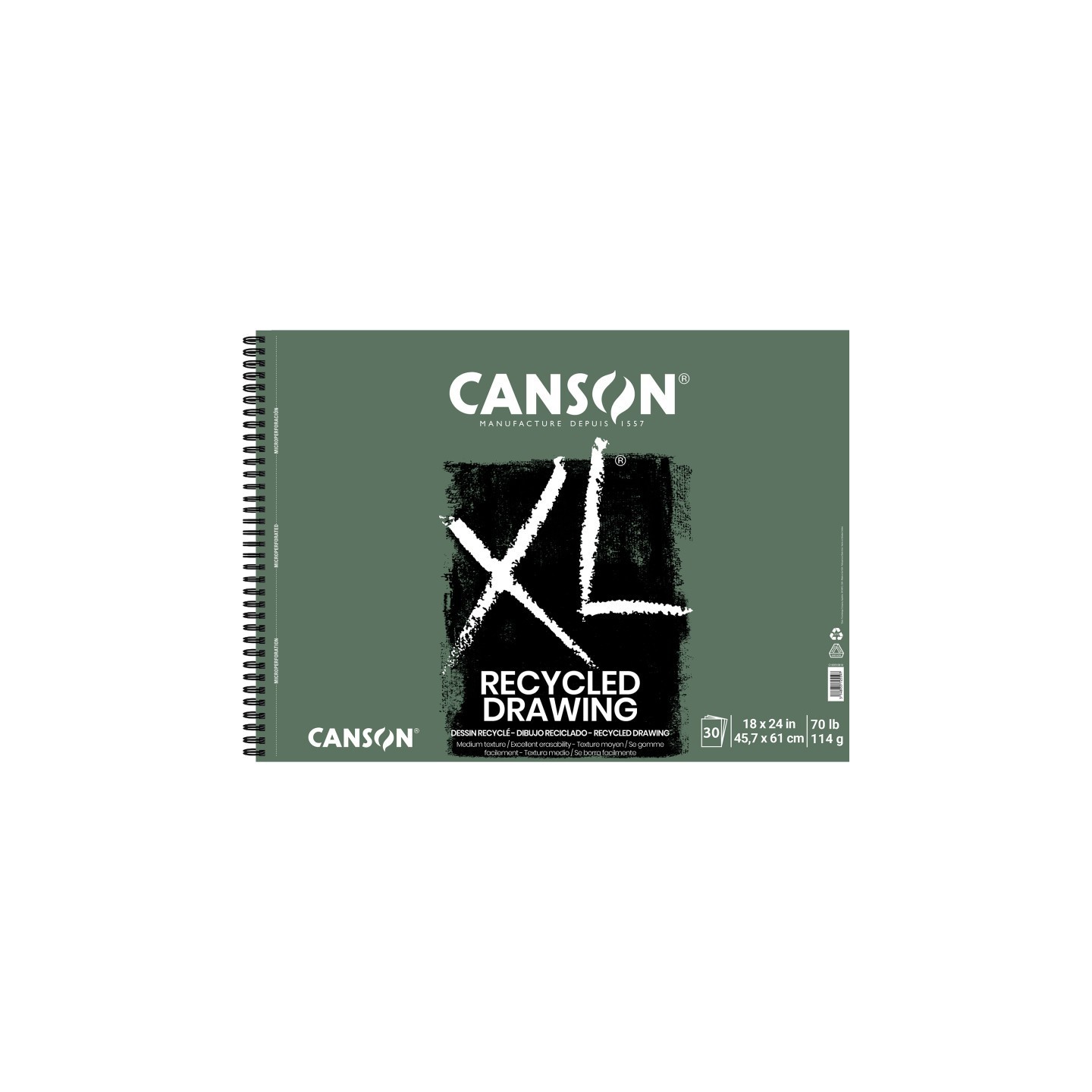 Canson XL Series Drawing Pad, Recycled, Side Wire Binding, 30 Sheet, 18x24 inch, 1 Count