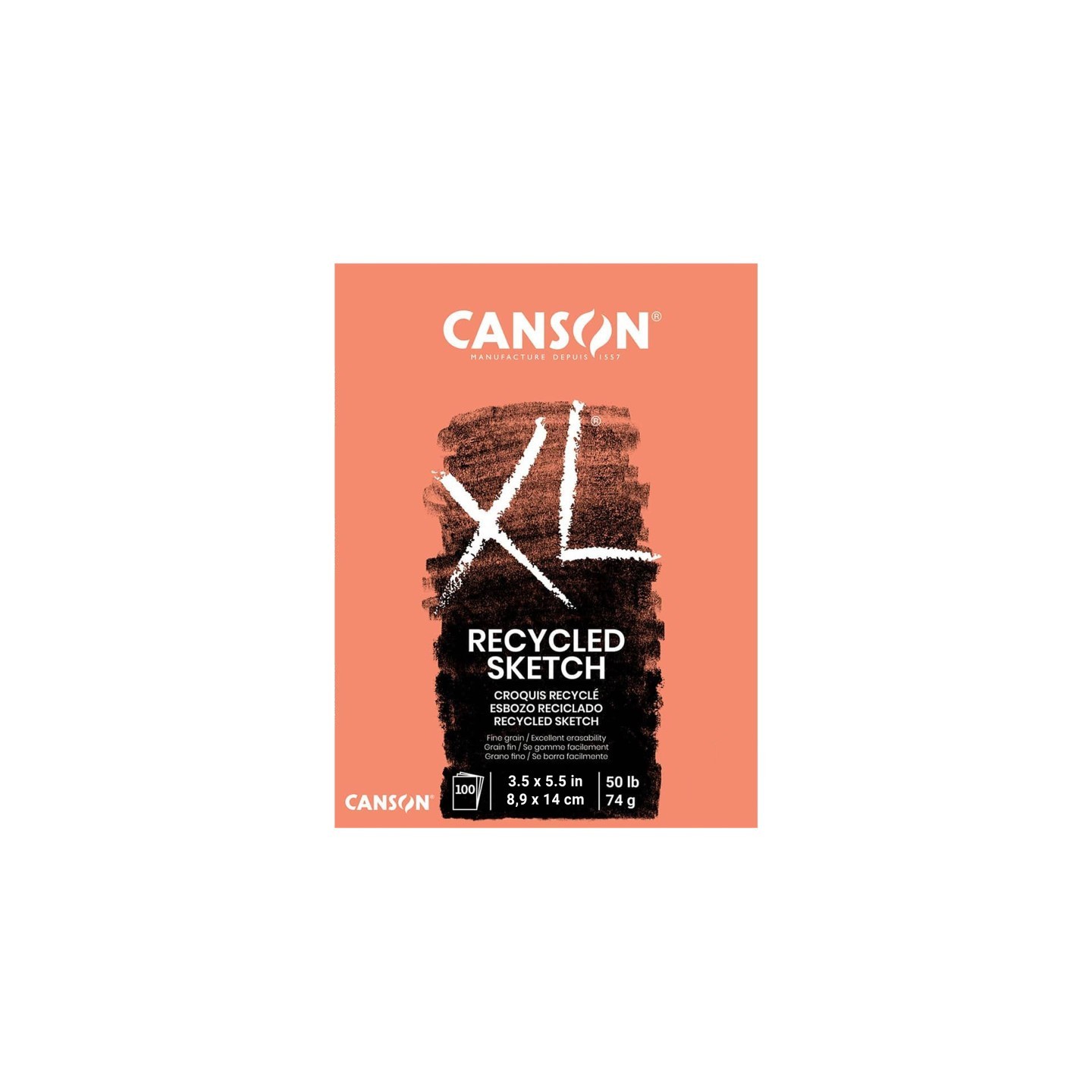 Canson XL Series Sketch Pad, Recycled, Foldover Binding, 100 Sheet, 3.5x5.5 inch, 1 Count