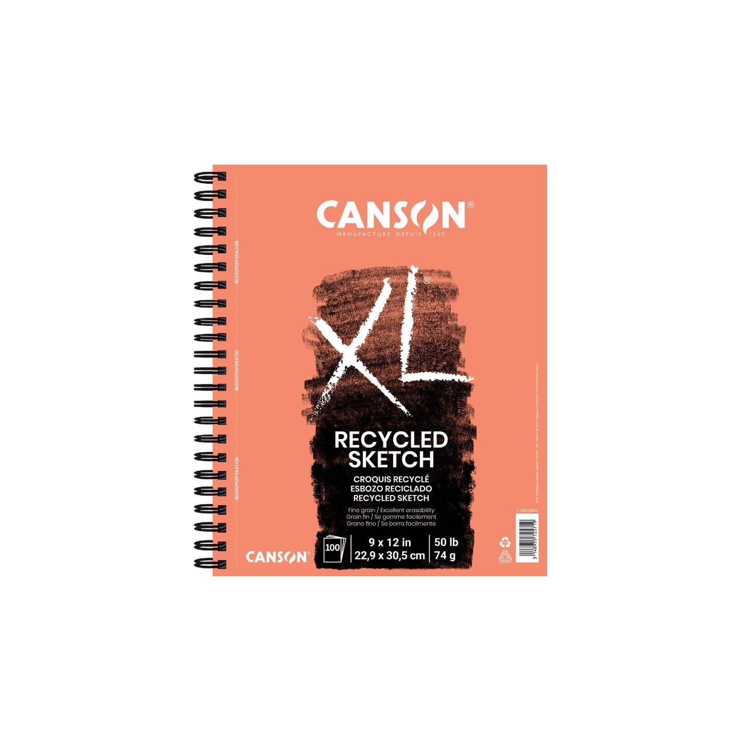 Canson XL Series Sketch Pad, Recycled, Side Wire Binding, 100 Sheet, 9x12 inch, 1 Count