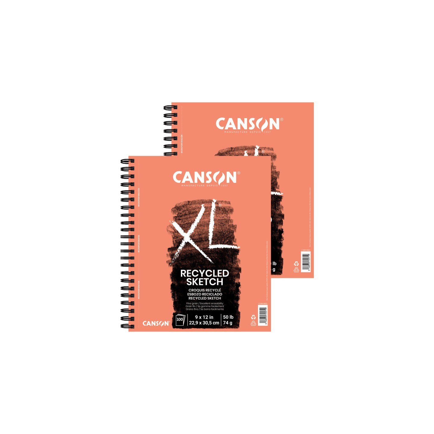 Canson XL Series Sketch Pad, Recycled, Side Wire Binding, 100 Sheet, 9x12 inch, Pack of 2
