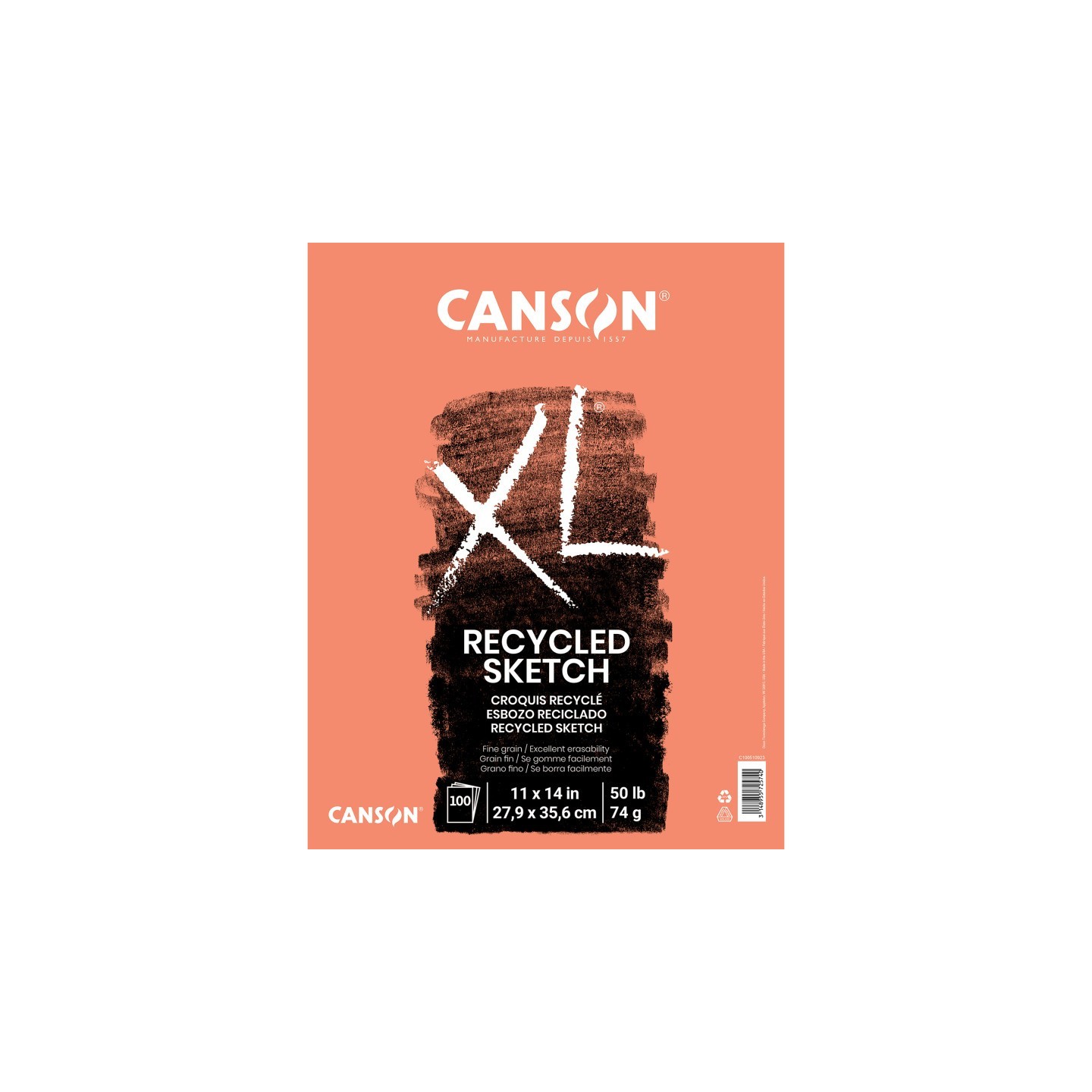 Canson XL Series Sketch Pad, Recycled, Foldover Binding, 100 Sheet, 11x14 inch, 1 Count