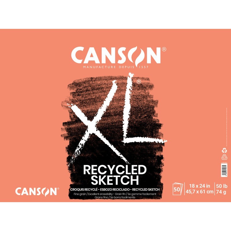 Canson XL Series Sketch Pad, Recycled, Foldover Binding, 50 Sheet, 18x24 inch, 1 Count