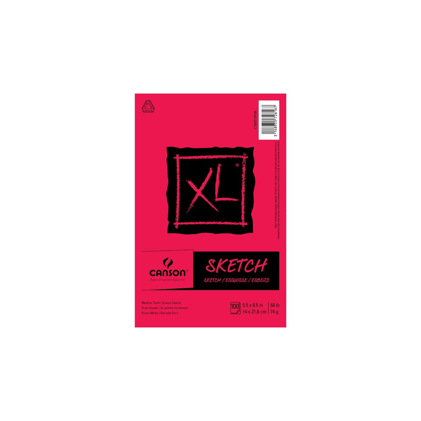 Canson XL Series Sketch Pad, Foldover Binding, 100 Sheet, 5.5x8.5 inch, 1 Count