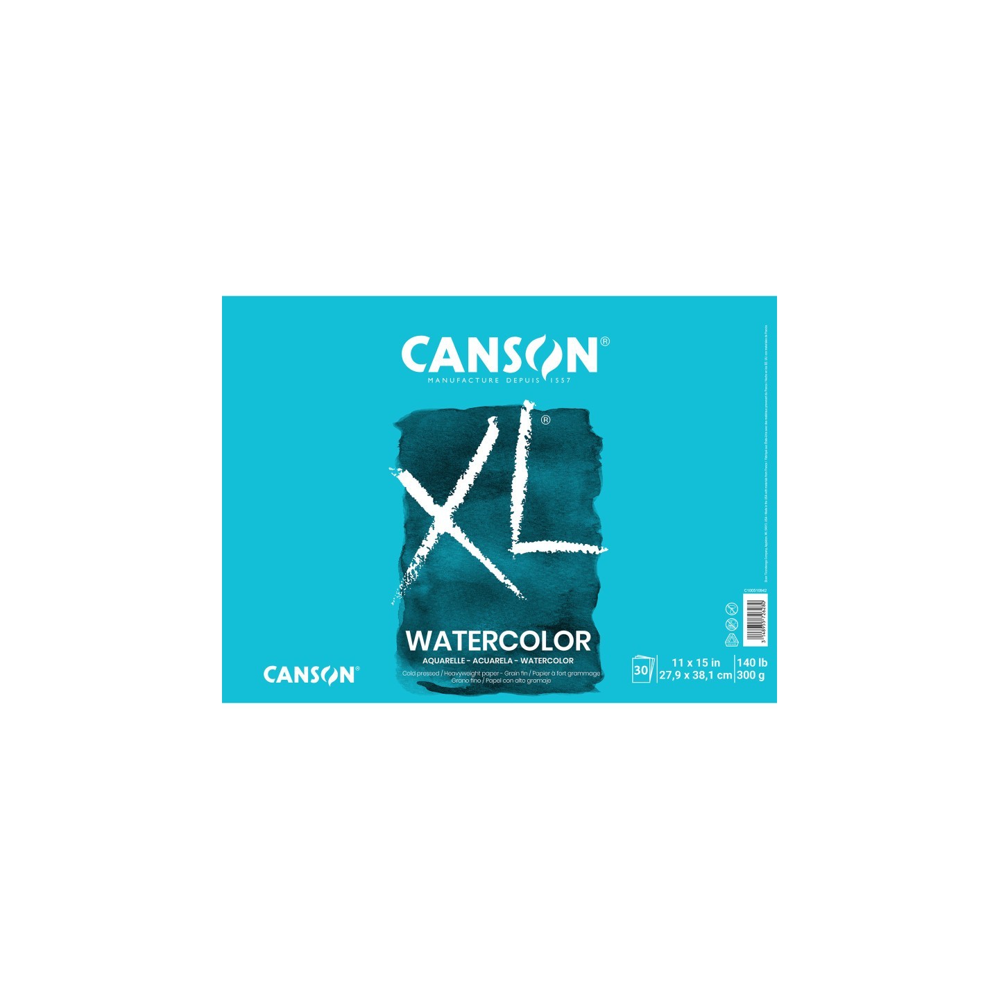 Canson XL Series Watercolor Pad, Heavyweight White Paper, Foldover Binding, 30 Sheets, 11x15 inch, 1 Count