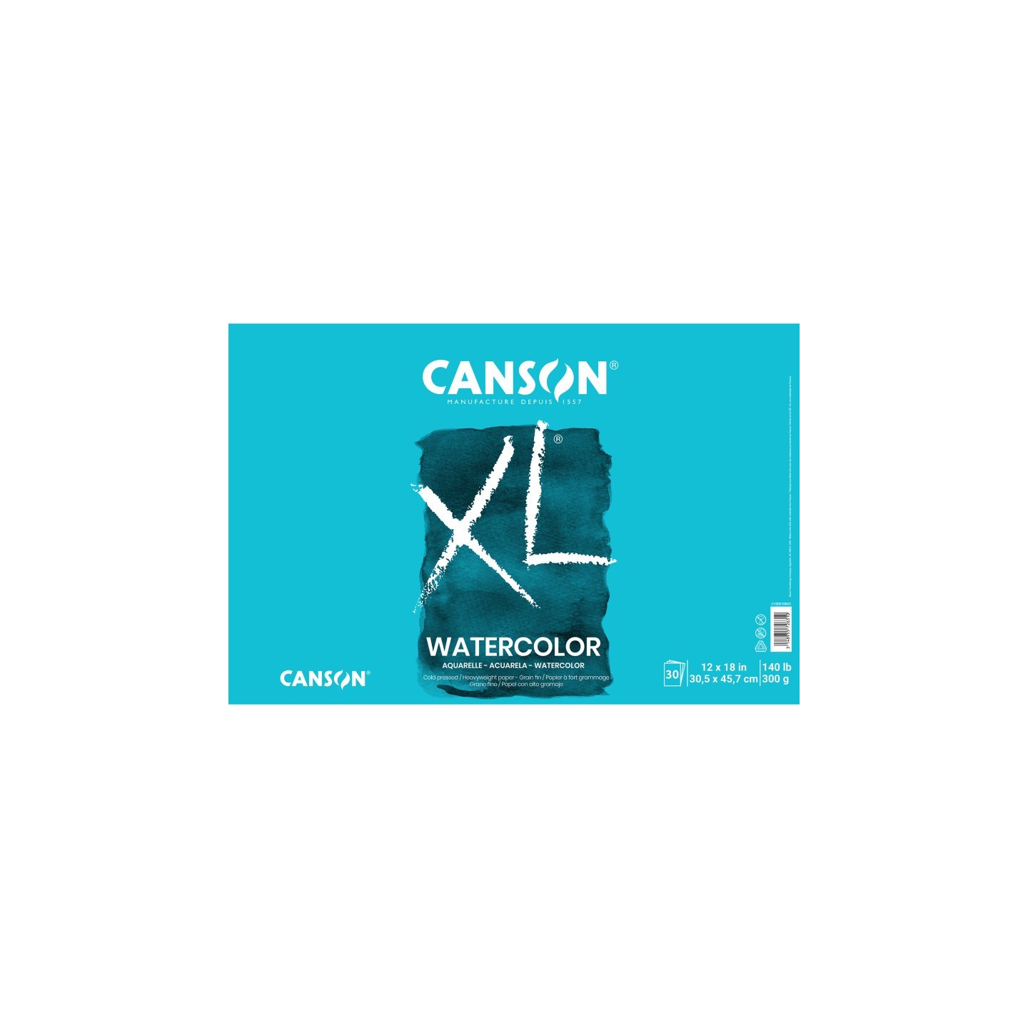 Canson XL Series Watercolor Pad, Heavyweight White Paper, Foldover Binding, 30 Sheets, 12x18 inch, 1 Count