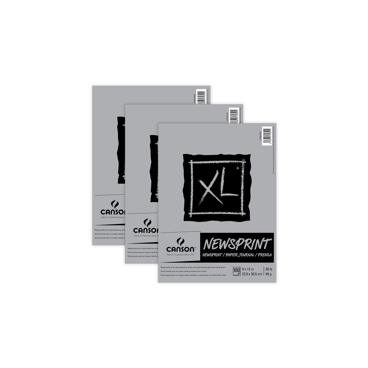 Canson XL Series Newsprint Pad, Tape Binding, 100 Sheet, 9x12 inch, Pack of 3