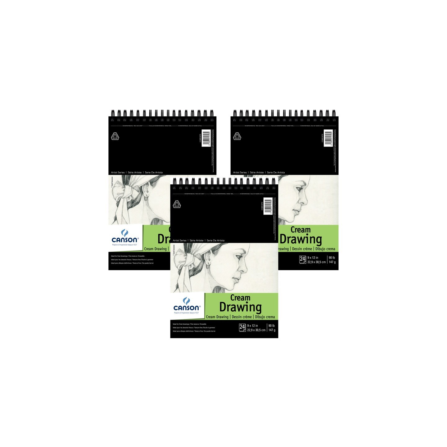 Canson Artist Series Drawing Pad, Top Wire Binding, 24 Sheet, 9x12 inch, Pack of 3