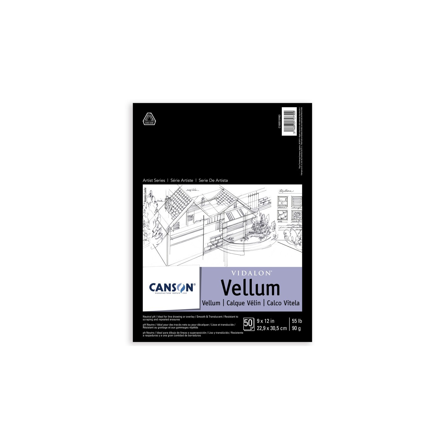 Canson Artist Series Vidalon Vellum Pad, Translucent, Foldover Binding, 50 Sheet, 9X12 inch, 1 Count