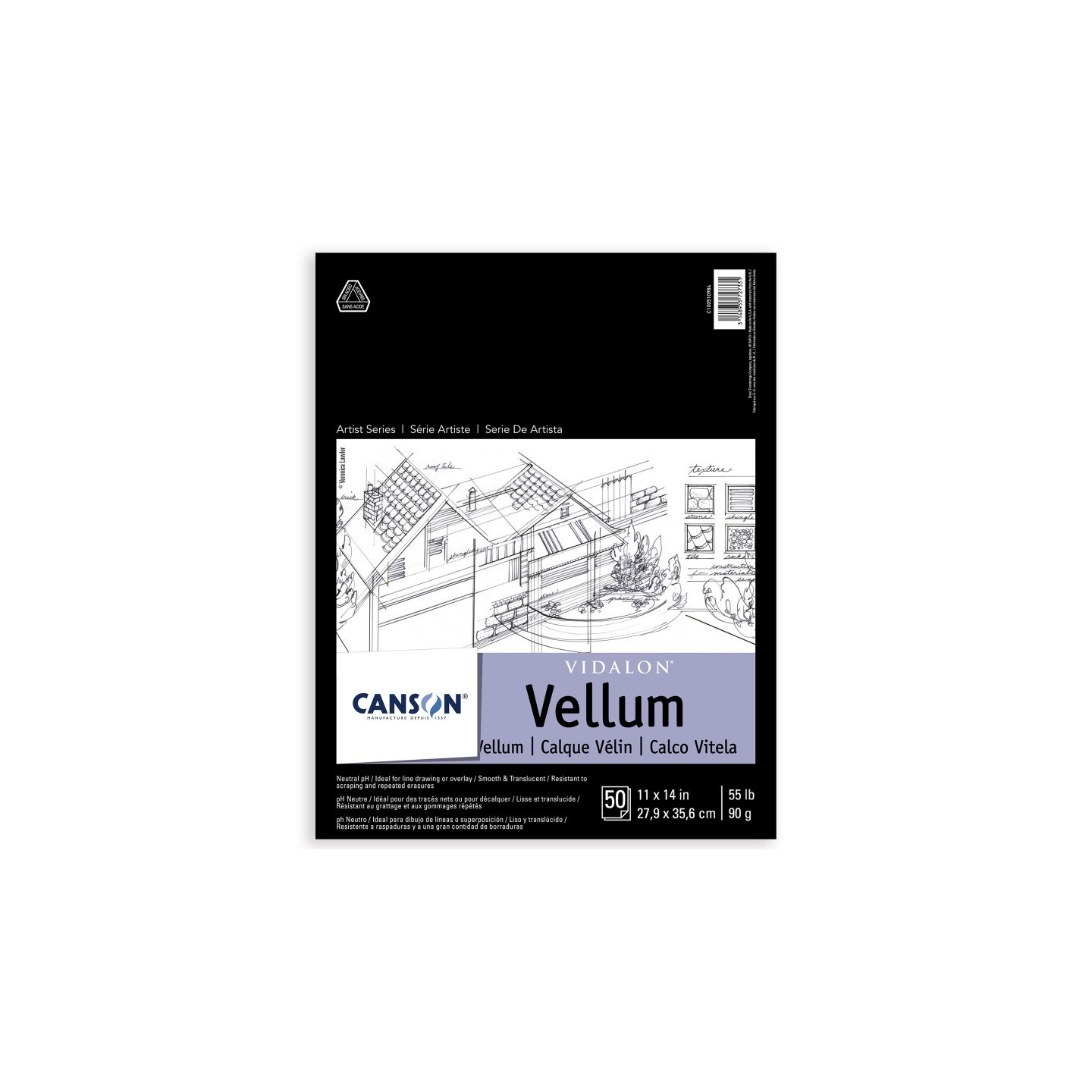 Canson Artist Series Vidalon Vellum Pad, Translucent, Foldover Binding, 50 Sheet, 11X14 inch, 1 Count
