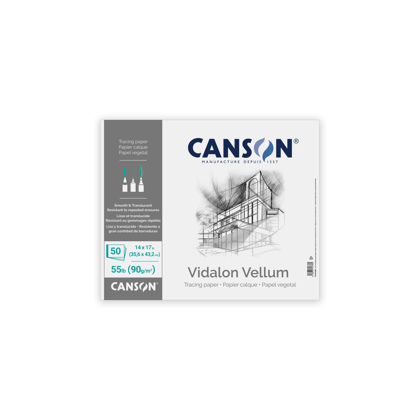 Canson Artist Series Vidalon Vellum Pad, Translucent, Foldover Binding, 50 Sheet, 14X17 inch, 1 Count
