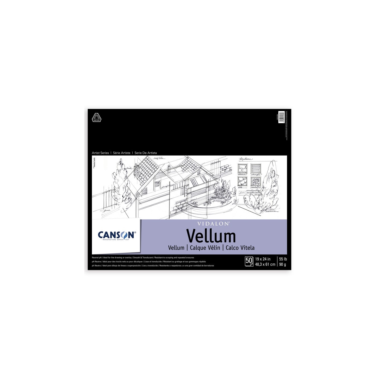 Canson Artist Series Vidalon Vellum Pad, Translucent, Foldover Binding, 50 Sheet, 19X24 inch, 1 Count