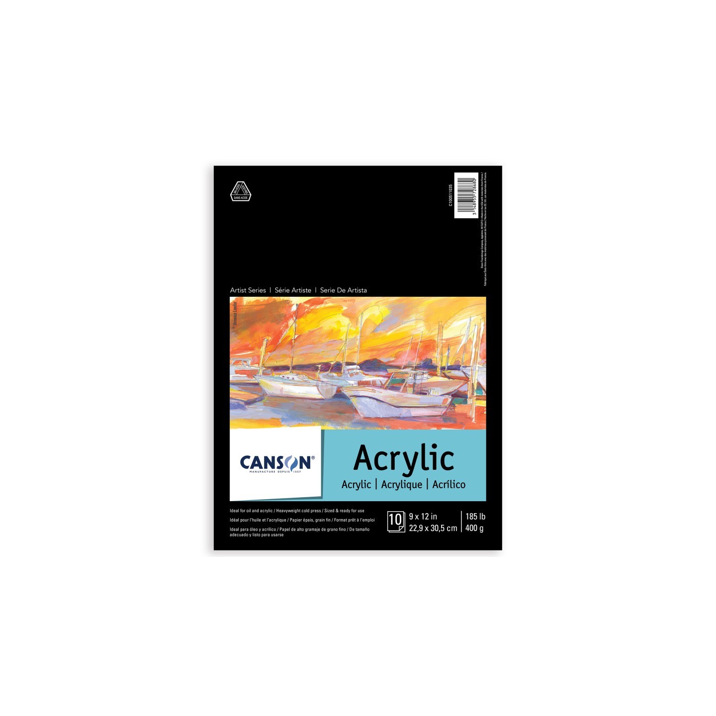 Canson Artist Series Acrylic Pad, Foldover Binding, 10 Sheet, 9x12 inch, 1 Count