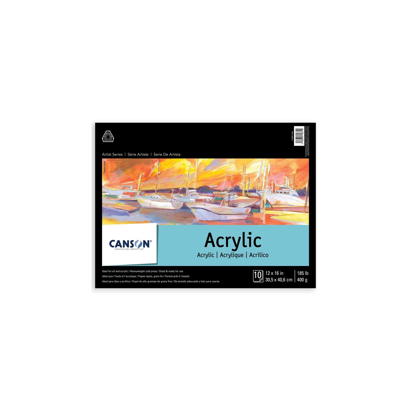 Canson Artist Series Acrylic Pad, Foldover Binding, 10 Sheet, 12x16 inch, 1 Count