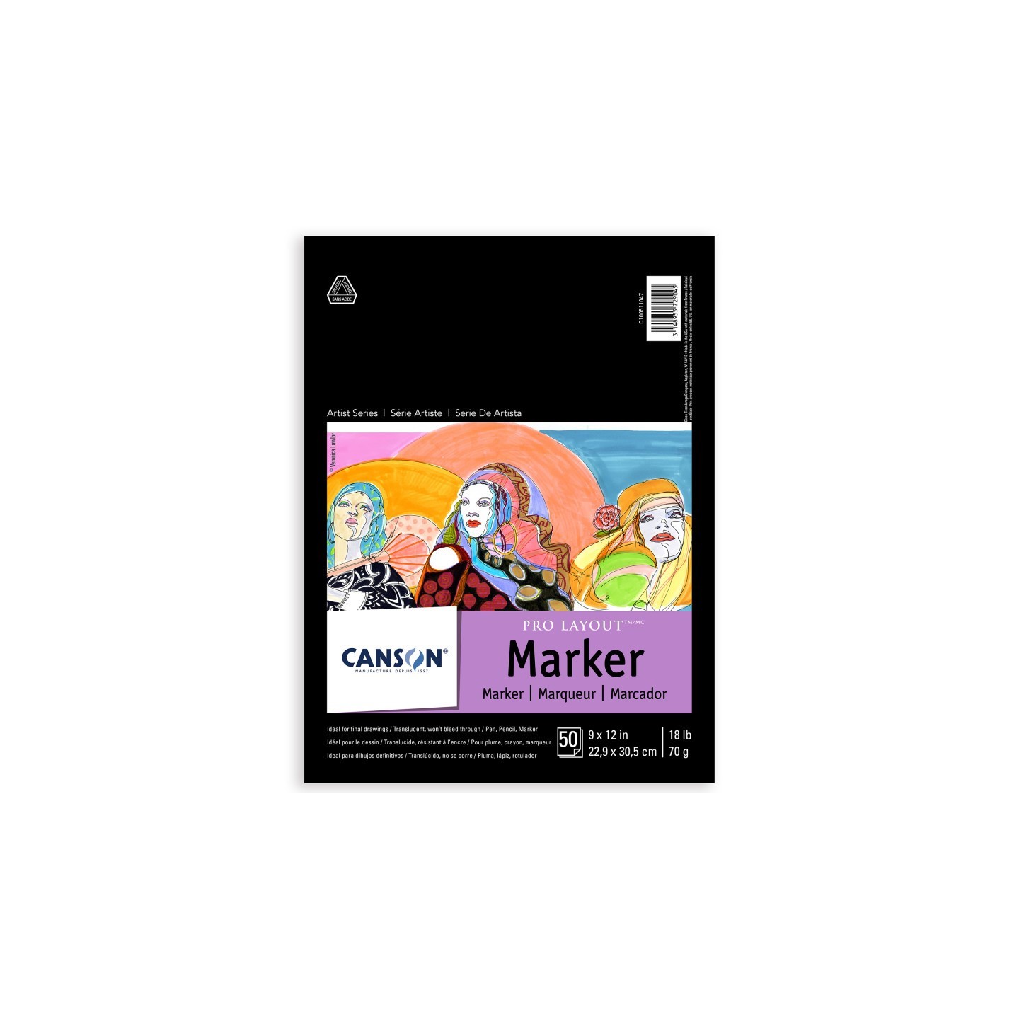 Canson Artist Series Pro Layout Marker Pad, Foldover Binding, 50 Sheet, 9x12 inch, 1 Count