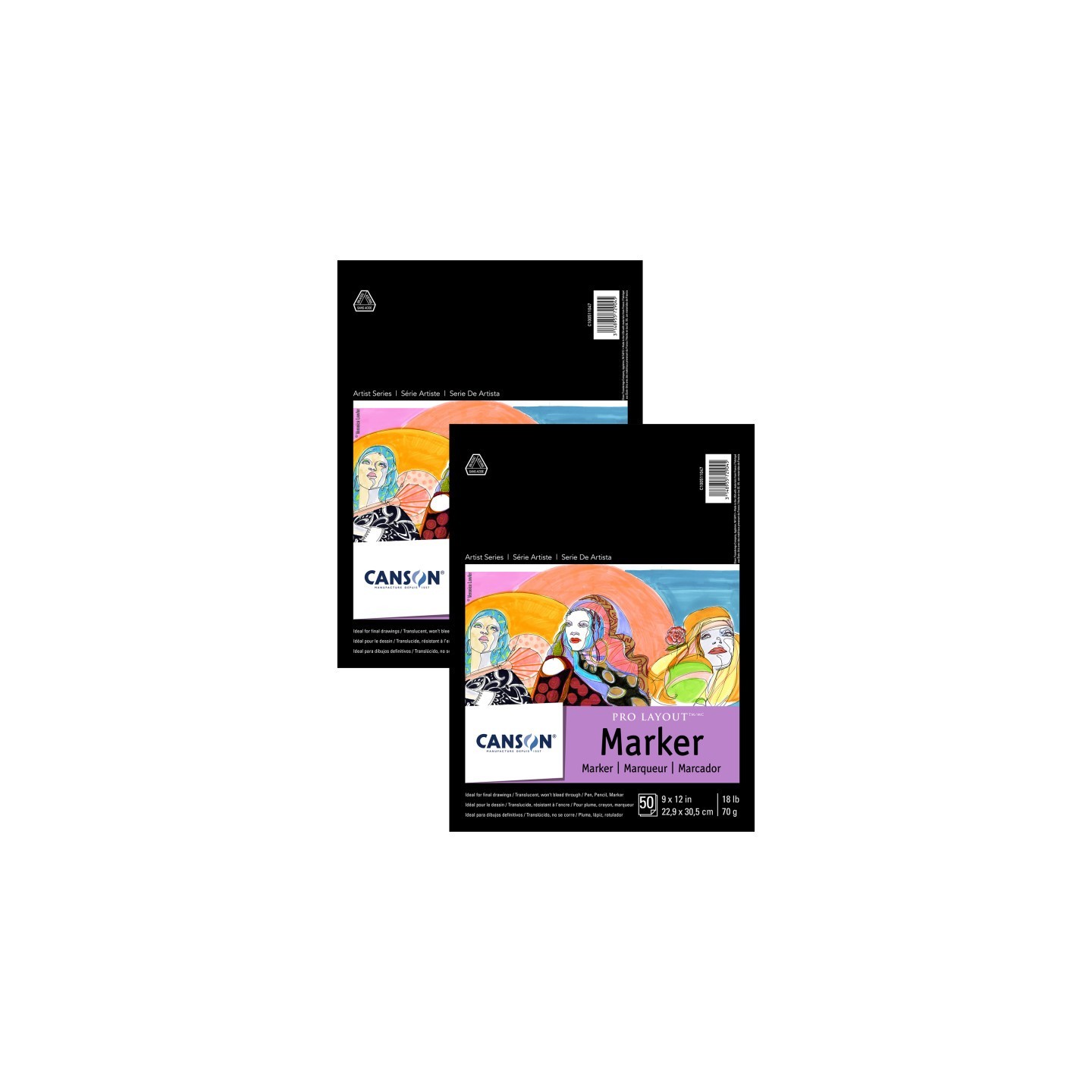 Canson Artist Series Pro Layout Marker Pad, Foldover Binding, 50 Sheet, 9x12 inch, Pack of 2
