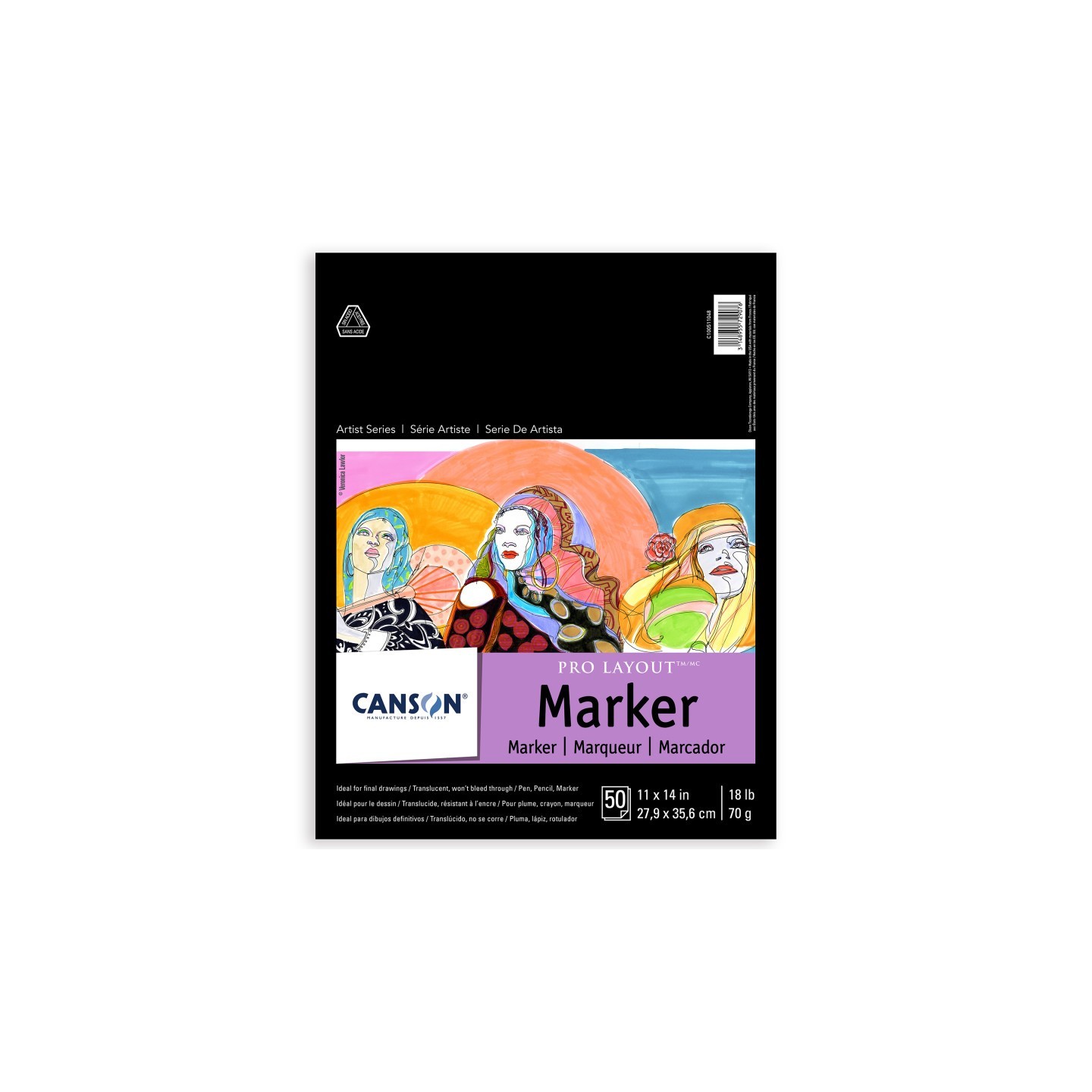 Canson Artist Series Pro Layout Marker Pad, Foldover Binding, 50 Sheet, 11X14 inch, 1 Count