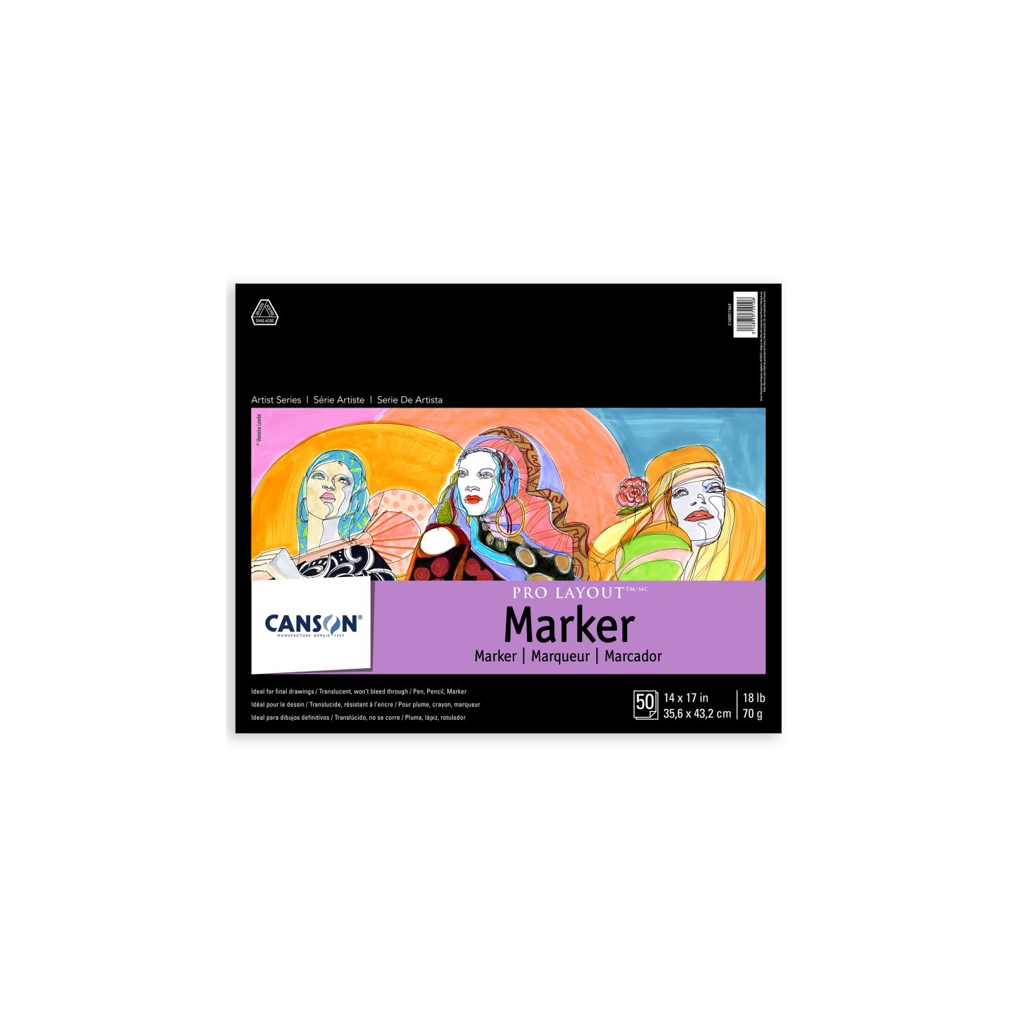 Canson Artist Series Pro Layout Marker Pad, Foldover Binding, 50 Sheet, 14X17 inch, 1 Count
