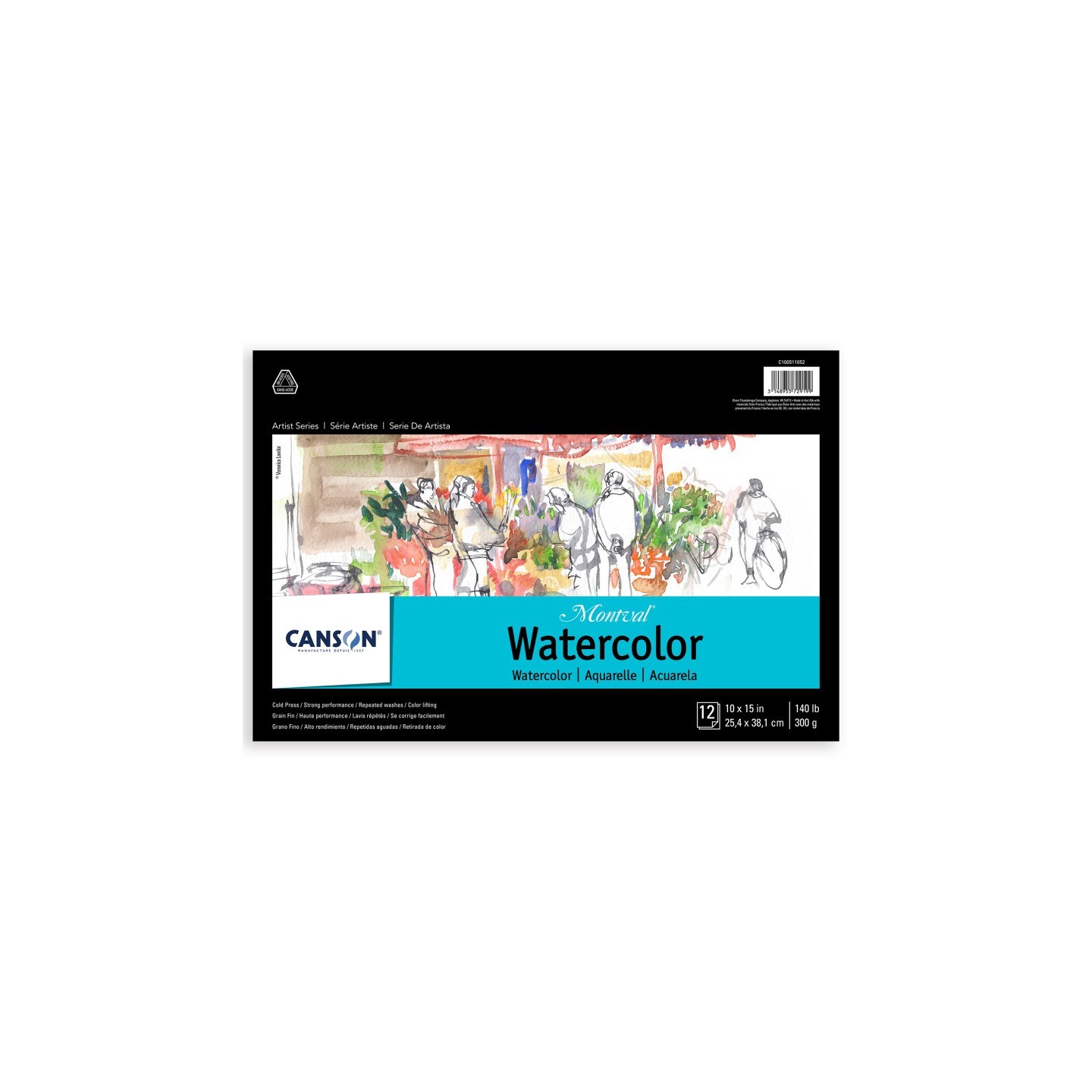Canson Artist Series Montval Watercolor Pad, Foldover Binding, Foldover Binding, 12 Sheet, 10x15 inch, 1 Count