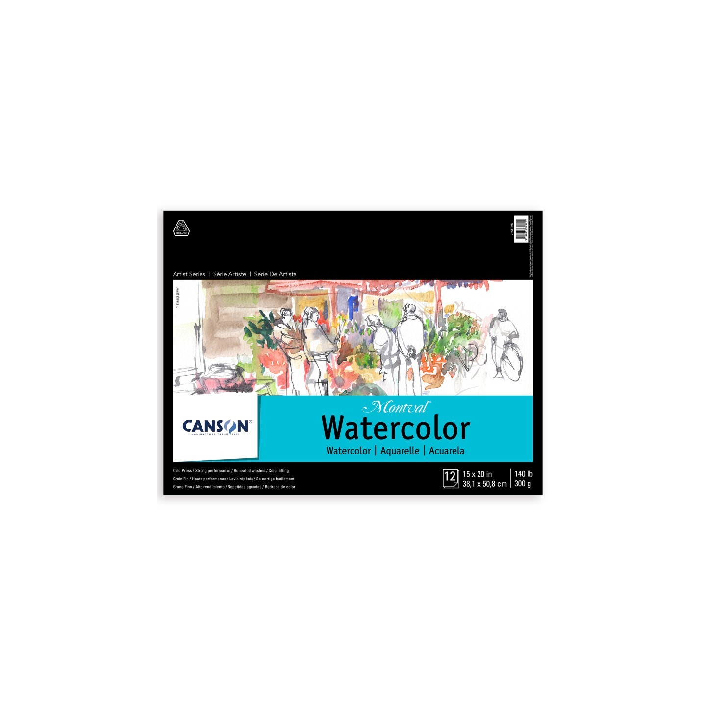 Canson Artist Series Montval Watercolor Pad, Foldover Binding, Foldover Binding, 12 Sheet, 15x20 inch, 1 Count