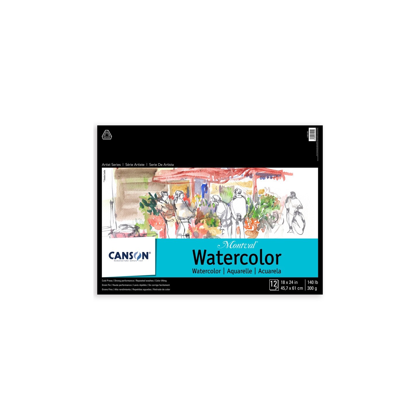 Canson Artist Series Montval Watercolor Pad, Foldover Binding, Foldover Binding, 12 Sheet, 18x24 inch, 1 Count
