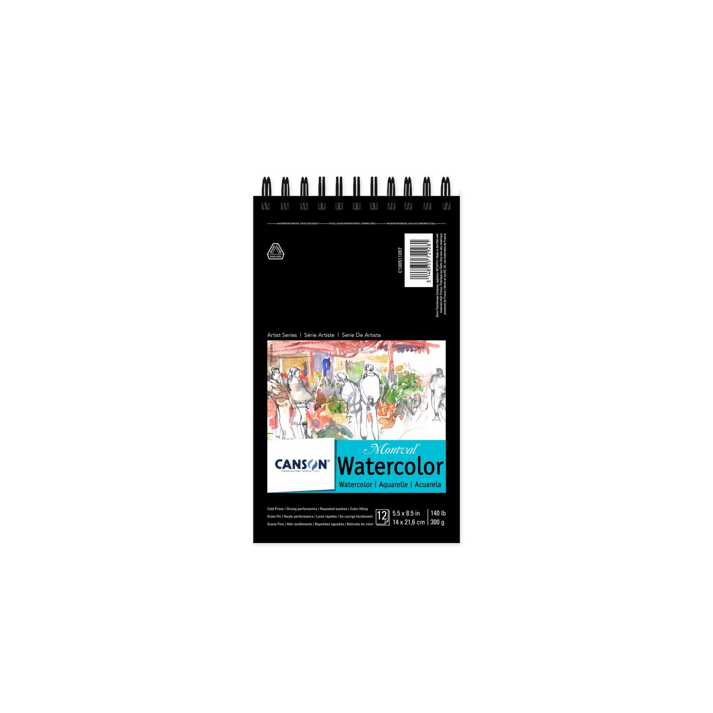 Canson Artist Series Montval Watercolor Pad, Top Wire Binding, 12 Sheet, 5.5x8.5 inch, 1 Count