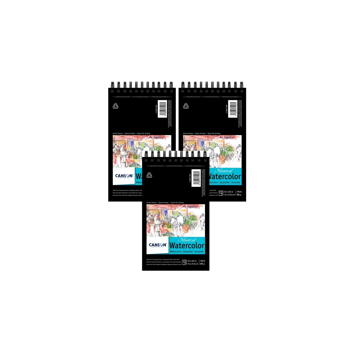 Canson Artist Series Montval Watercolor Pad, Top Wire Binding, 12 Sheet, 5.5x8.5 inch, Pack of 3