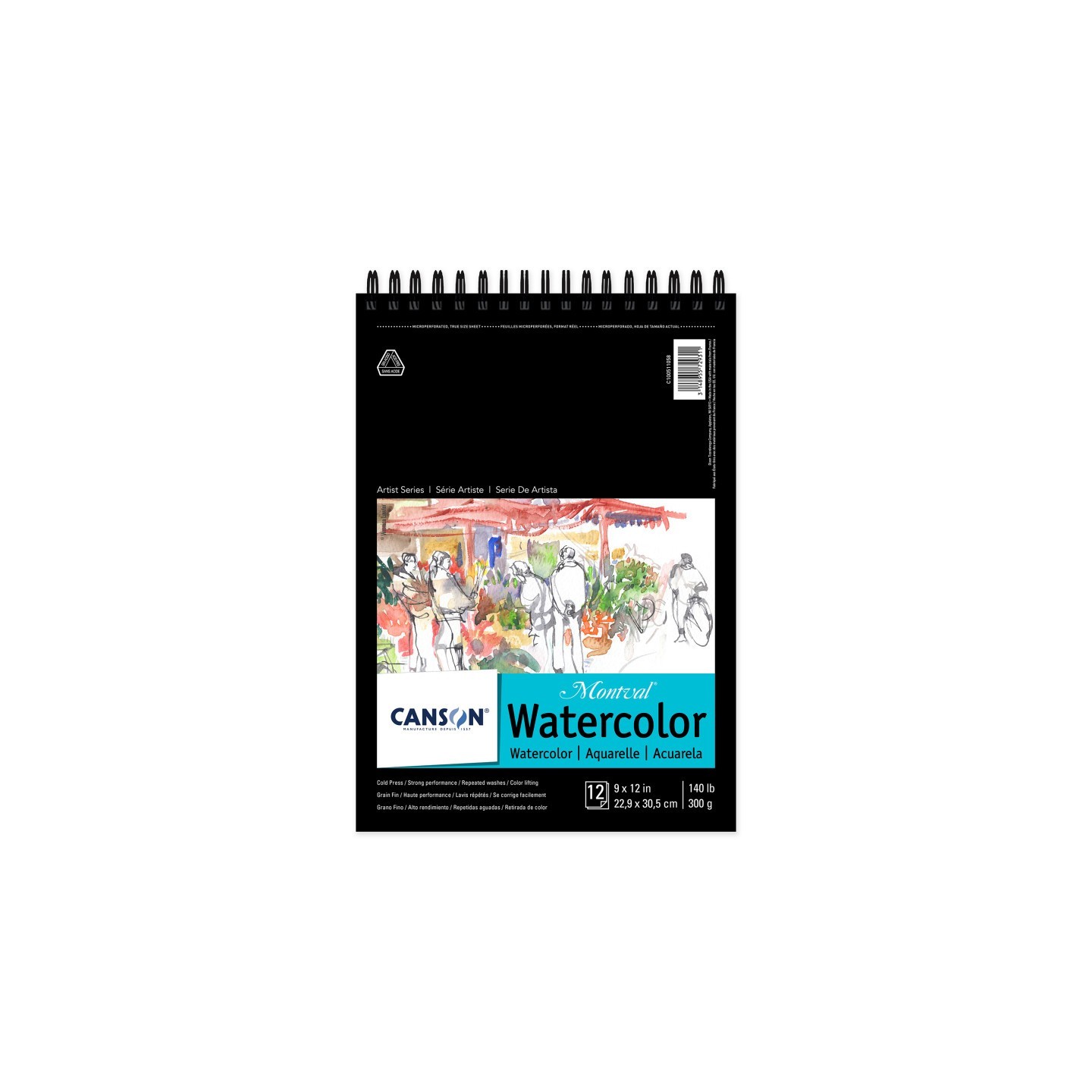 Canson Artist Series Montval Watercolor Pad, Top Wire Binding, 12 Sheet, 9x12 inch, 1 Count