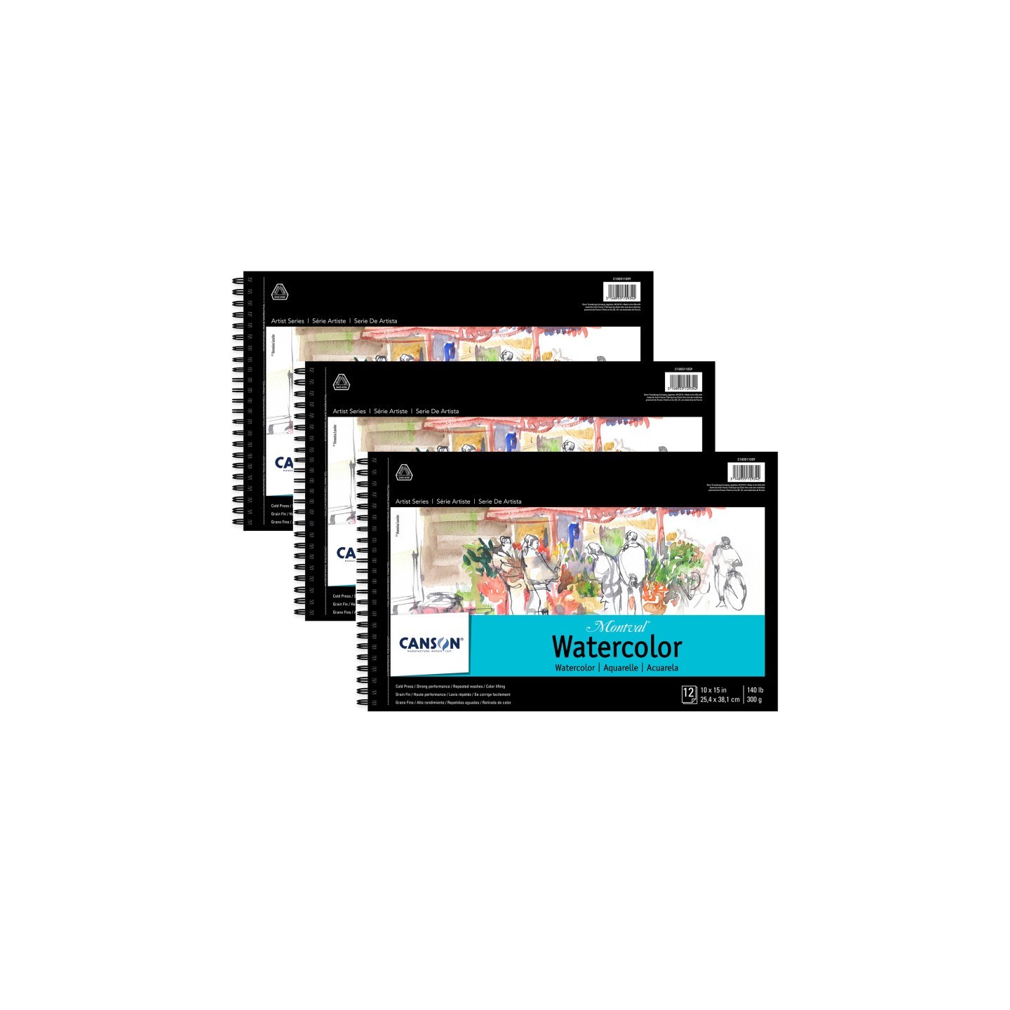 Canson Artist Series Montval Watercolor Pad, Side Wire Binding, 12 Sheet, 10x15 inch, Pack of 3