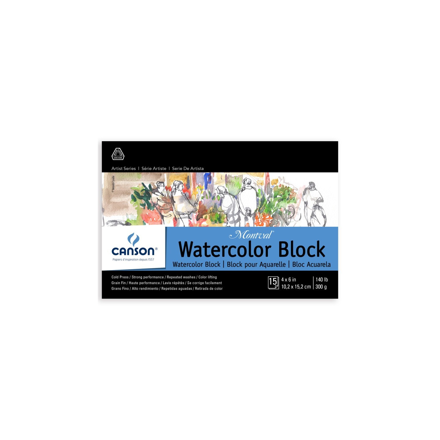 Canson Artist Series Montval Watercolor Block, Foldover Binding, 15 Sheet, 4x6 inch, 1 Count
