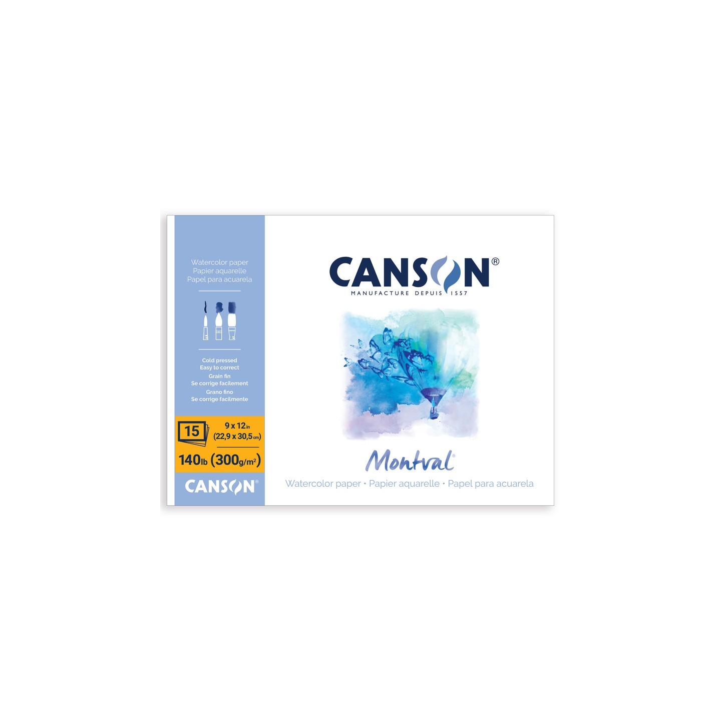 Canson Artist Series Montval Watercolor Block, Foldover Binding, 15 Sheet, 9x12 inch, 1 Count