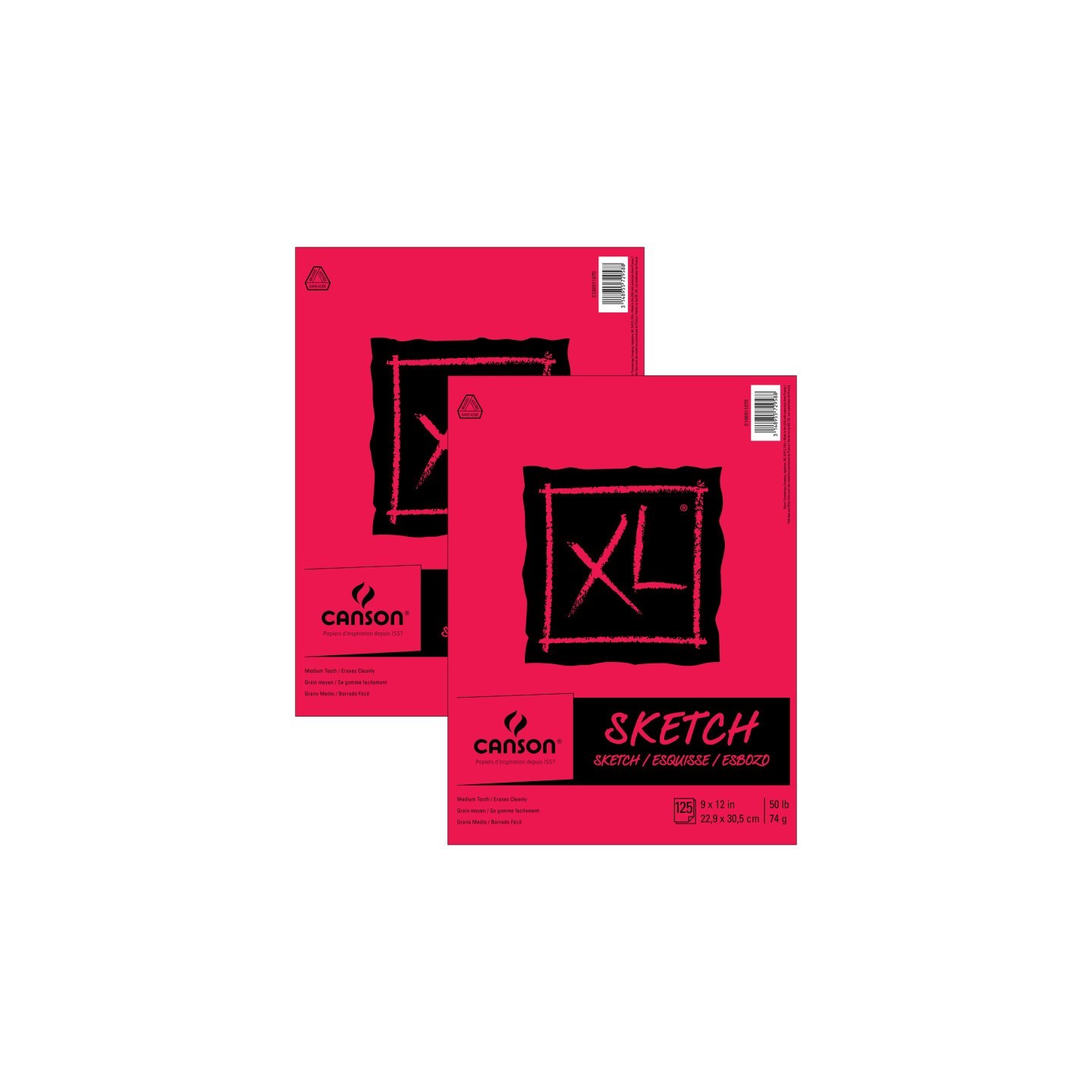 Canson XL Series Sketch Pad, Foldover Binding, 25 Sheet, 9x12 inch, Pack of 2