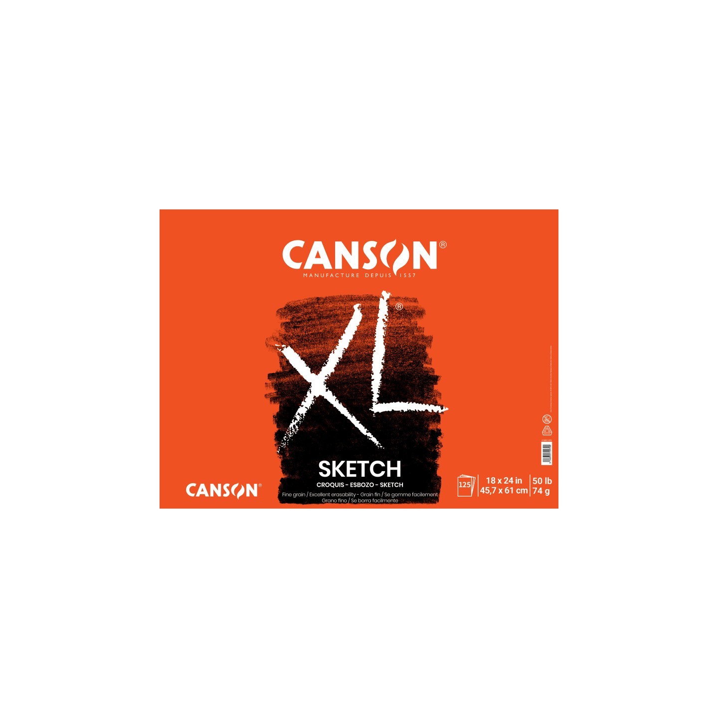 Canson XL Series Sketch Pad, Foldover Binding, 25 Sheet, 18x24 inch, 1 Count